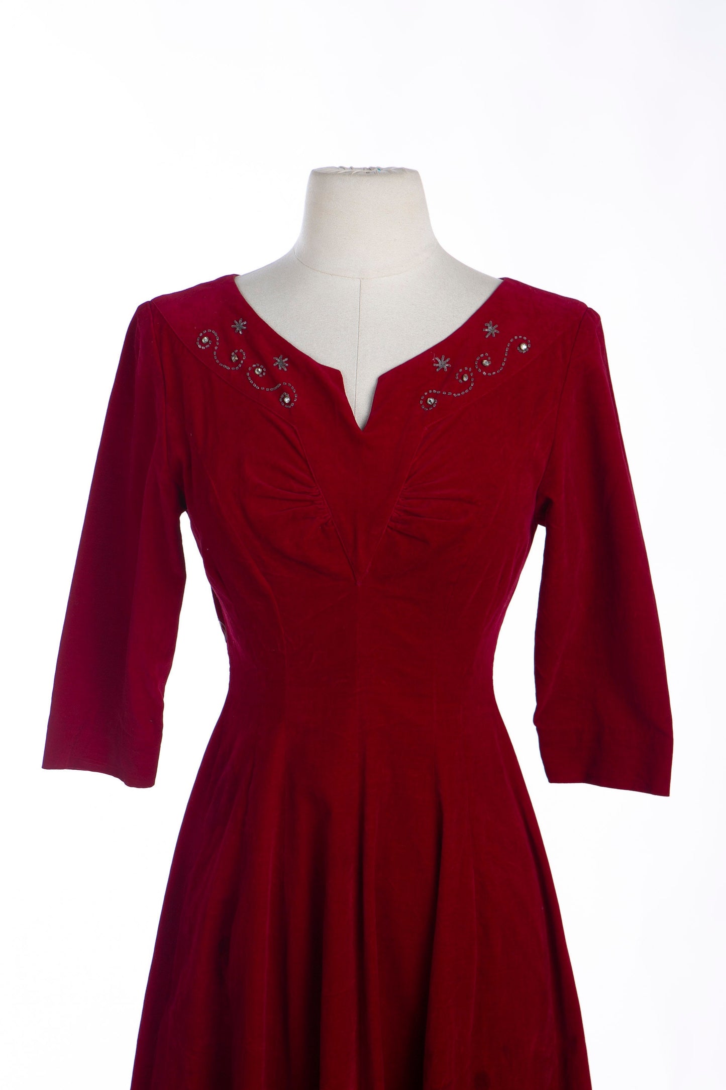 1940's Red Evening Dress with Embroidered Bead Details