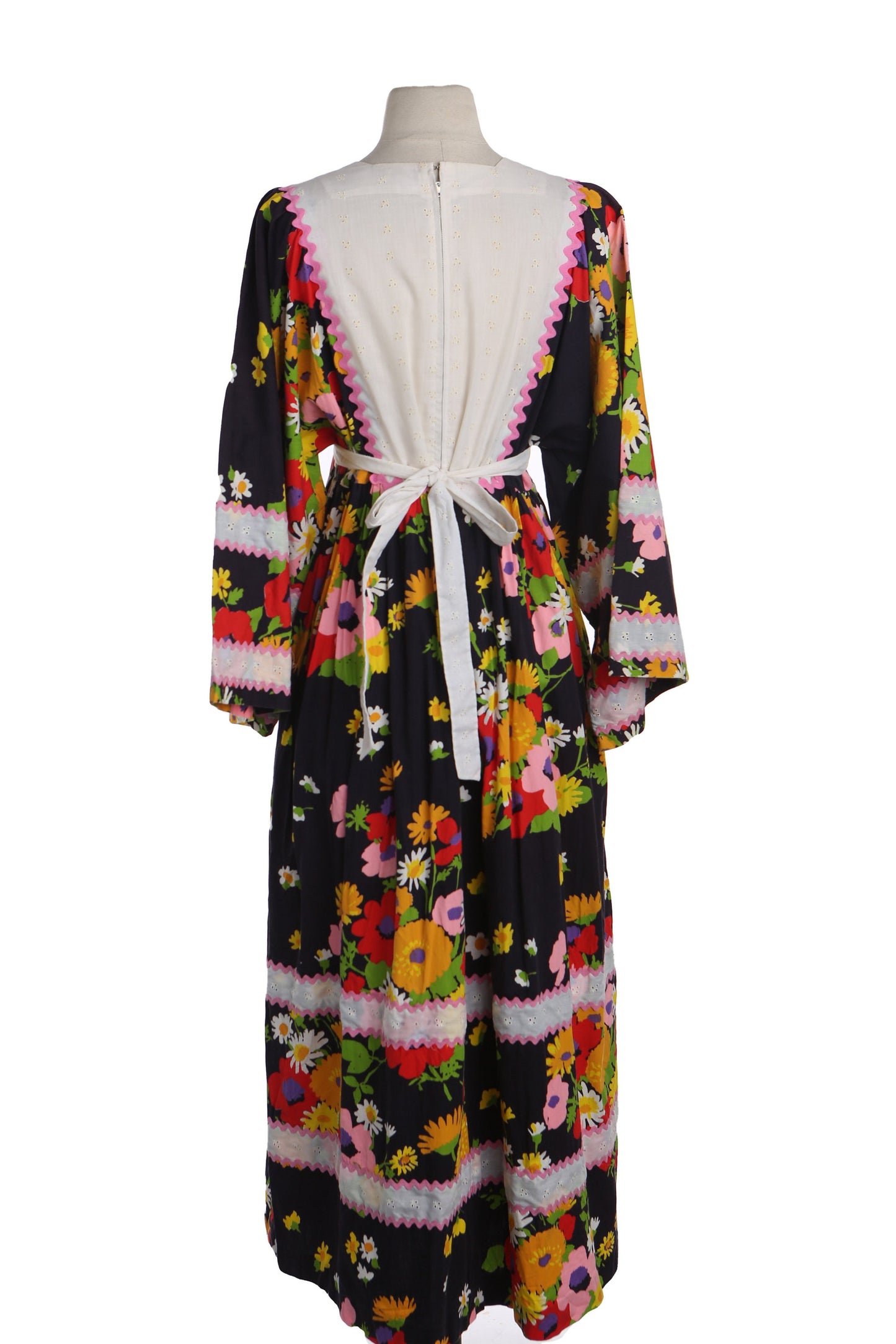 1970's Black Floral Print Summer Dress