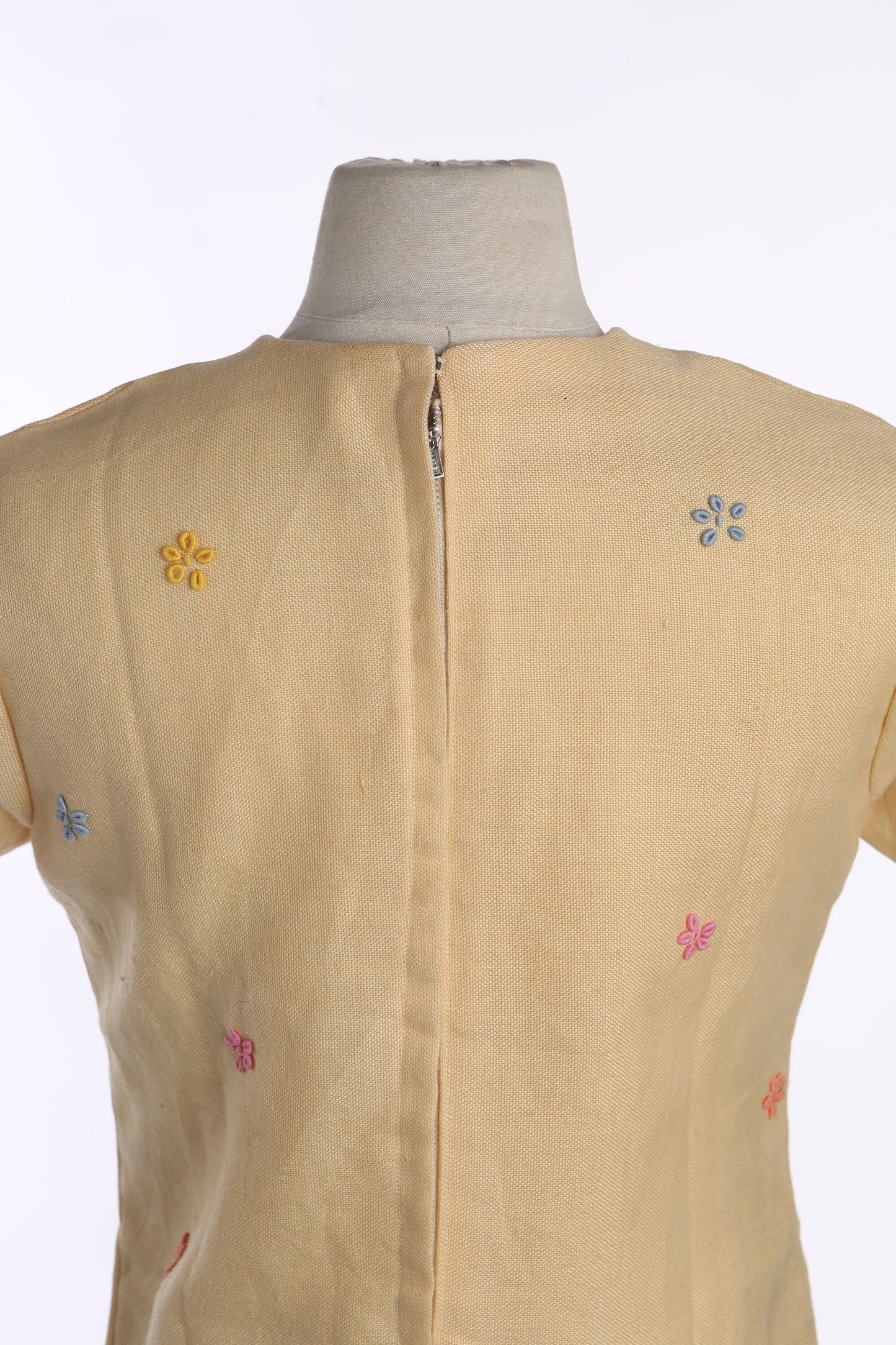Vintage Women Floral Embroidery Yellow Mod Dress