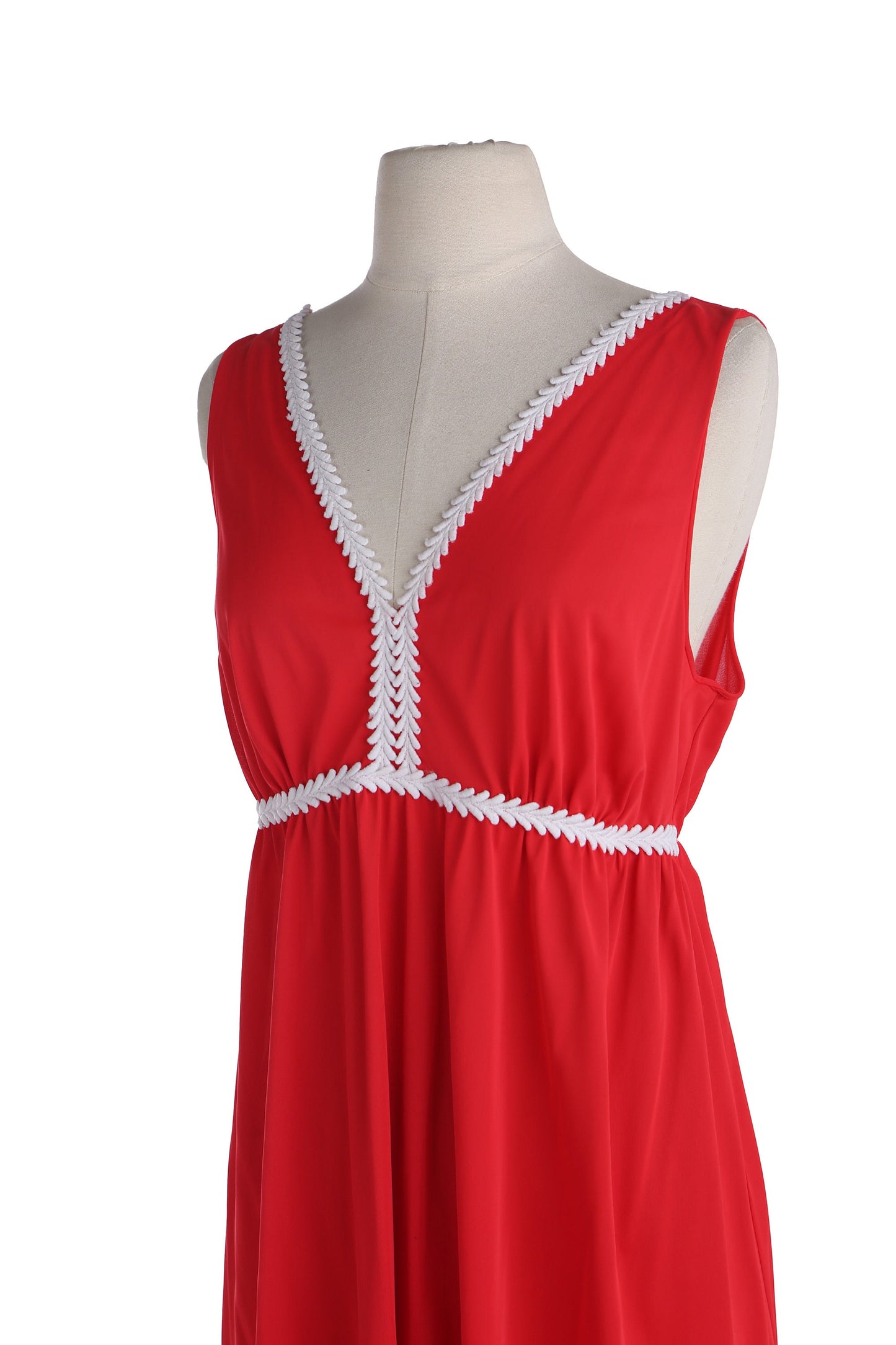 1970's Women's Red Long Poly Casual Dress