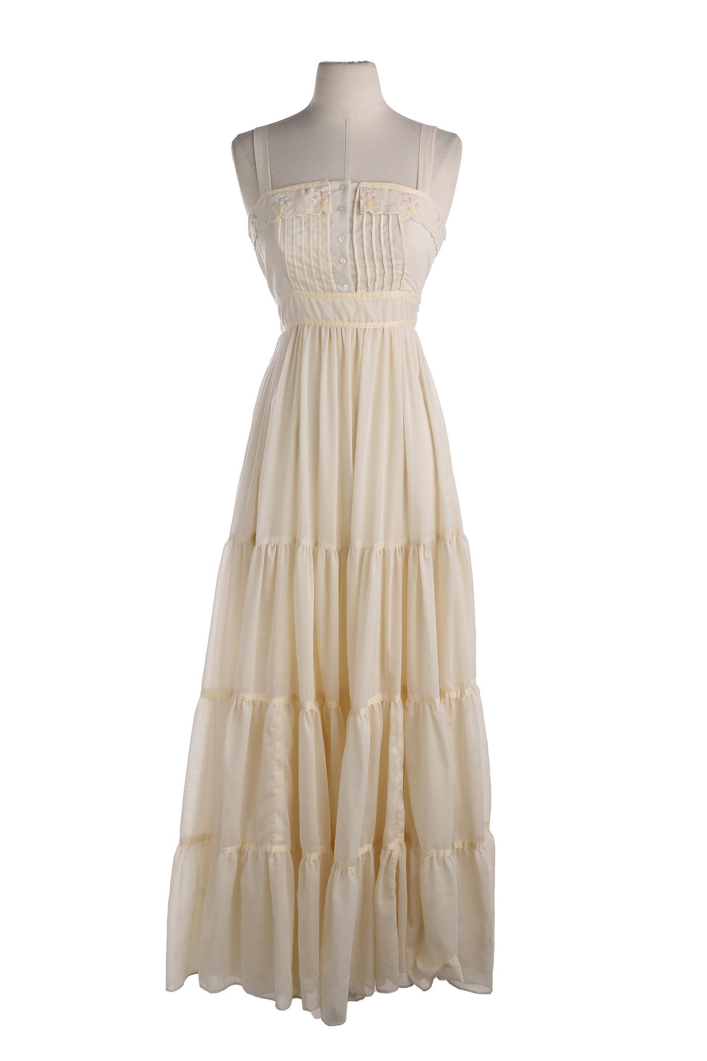 1970's Women Biege Strap Summer Dress - This item's Tag Label Might not be Accurate.