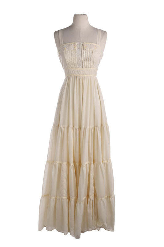 1970's Women Biege Strap Summer Dress - This item's Tag Label Might not be Accurate.