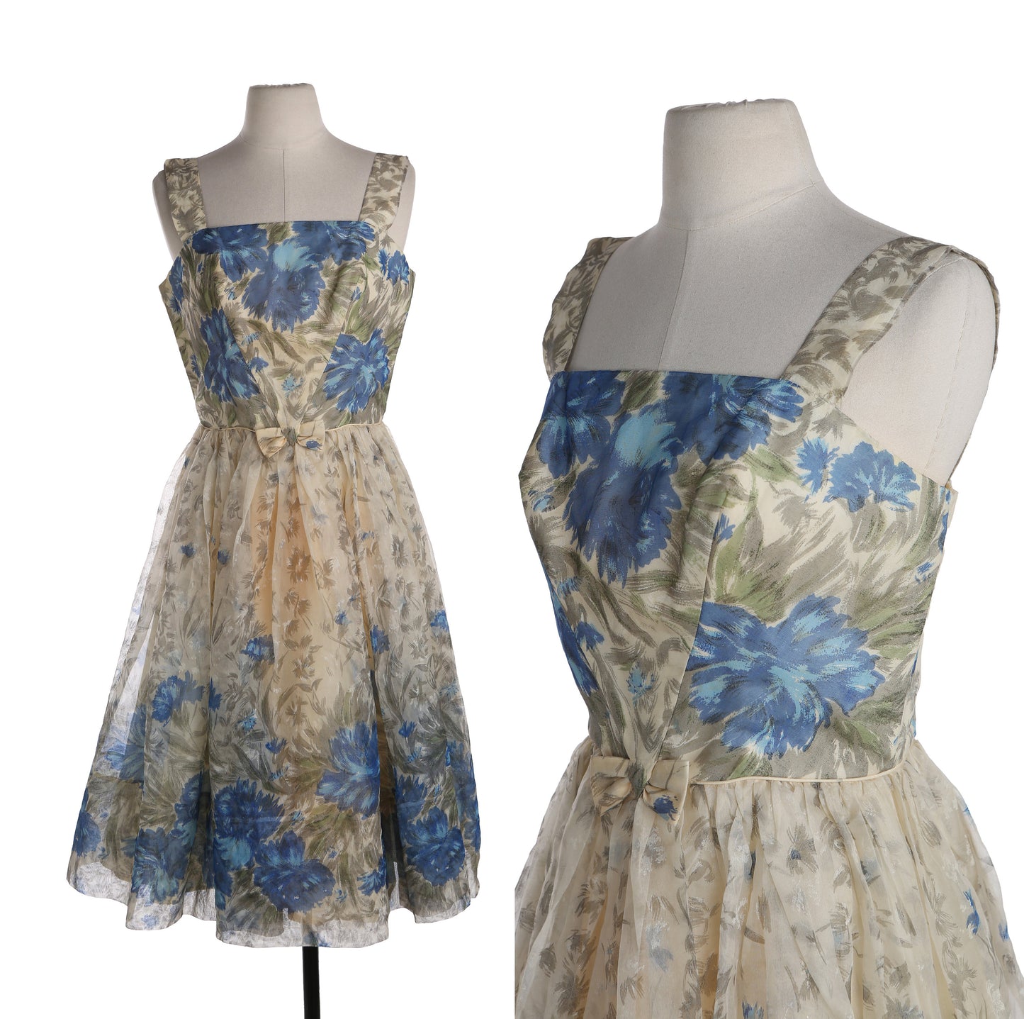 1950's Women Floral Print Sleeveless Dress