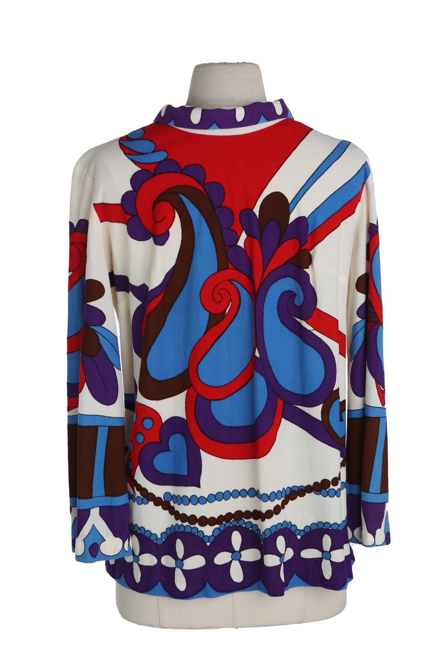 1970's Women White Floral Print Poly Top