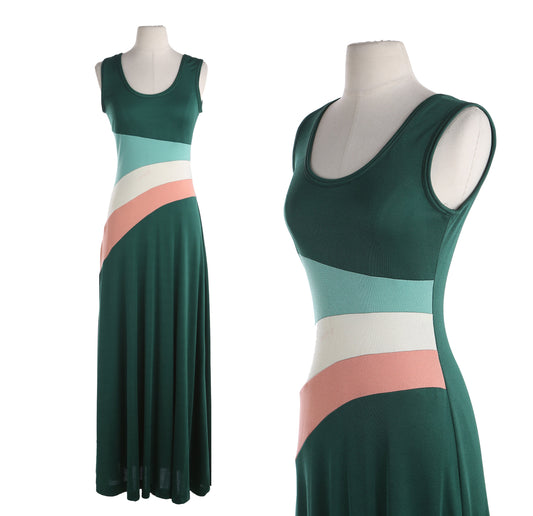 1970's Green Poly Casual Dress