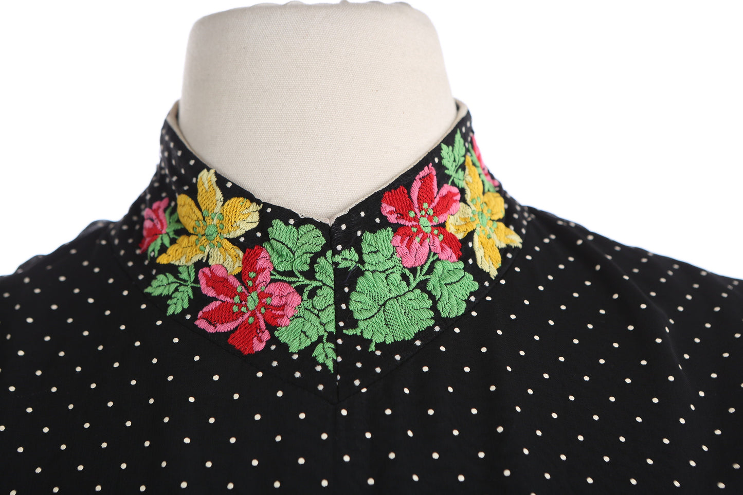 1970's Black Polka Dot Long Casual Dress