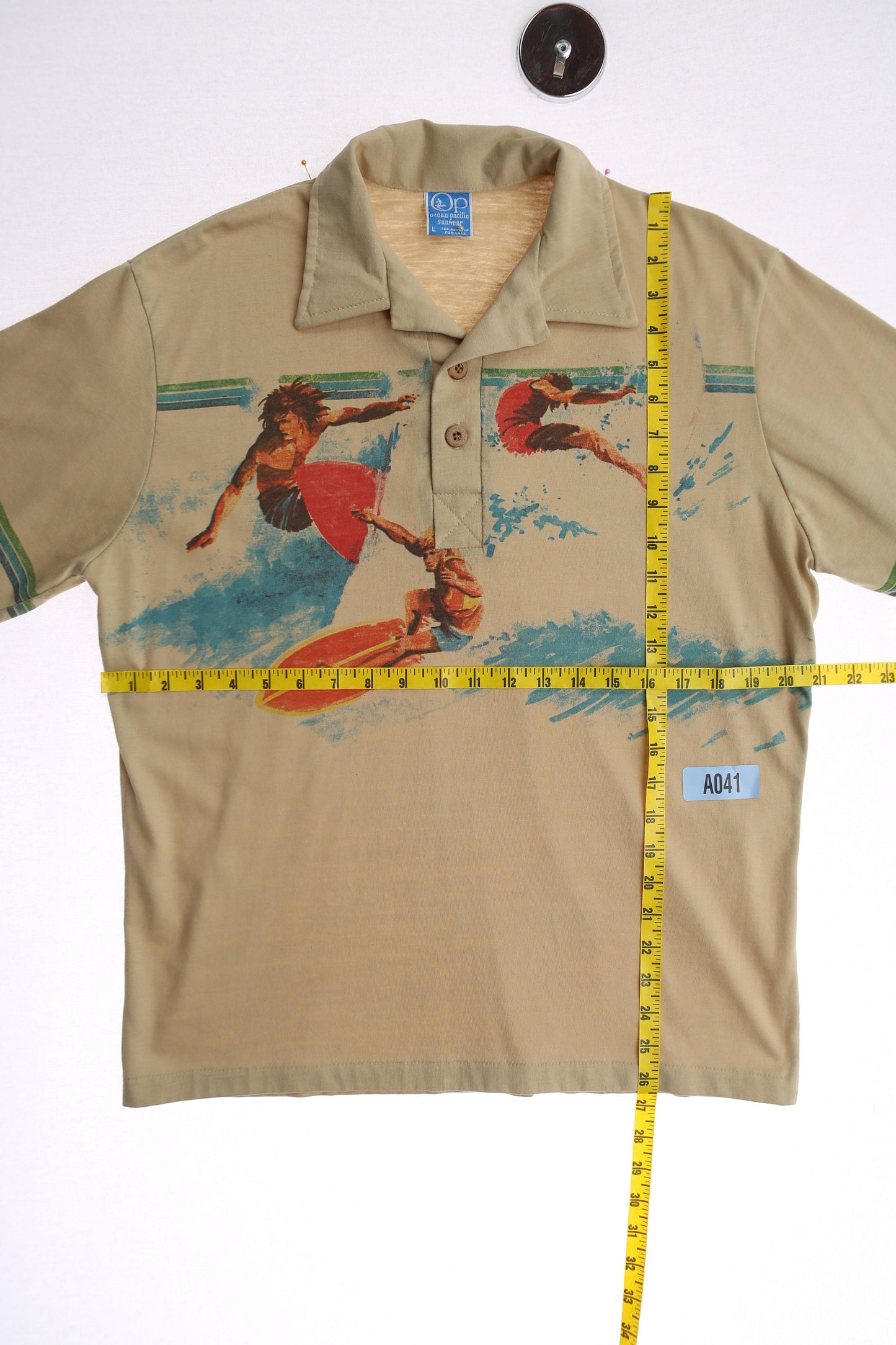 Vintage Op Beige Polo Shirt with Surfing Graphic Print