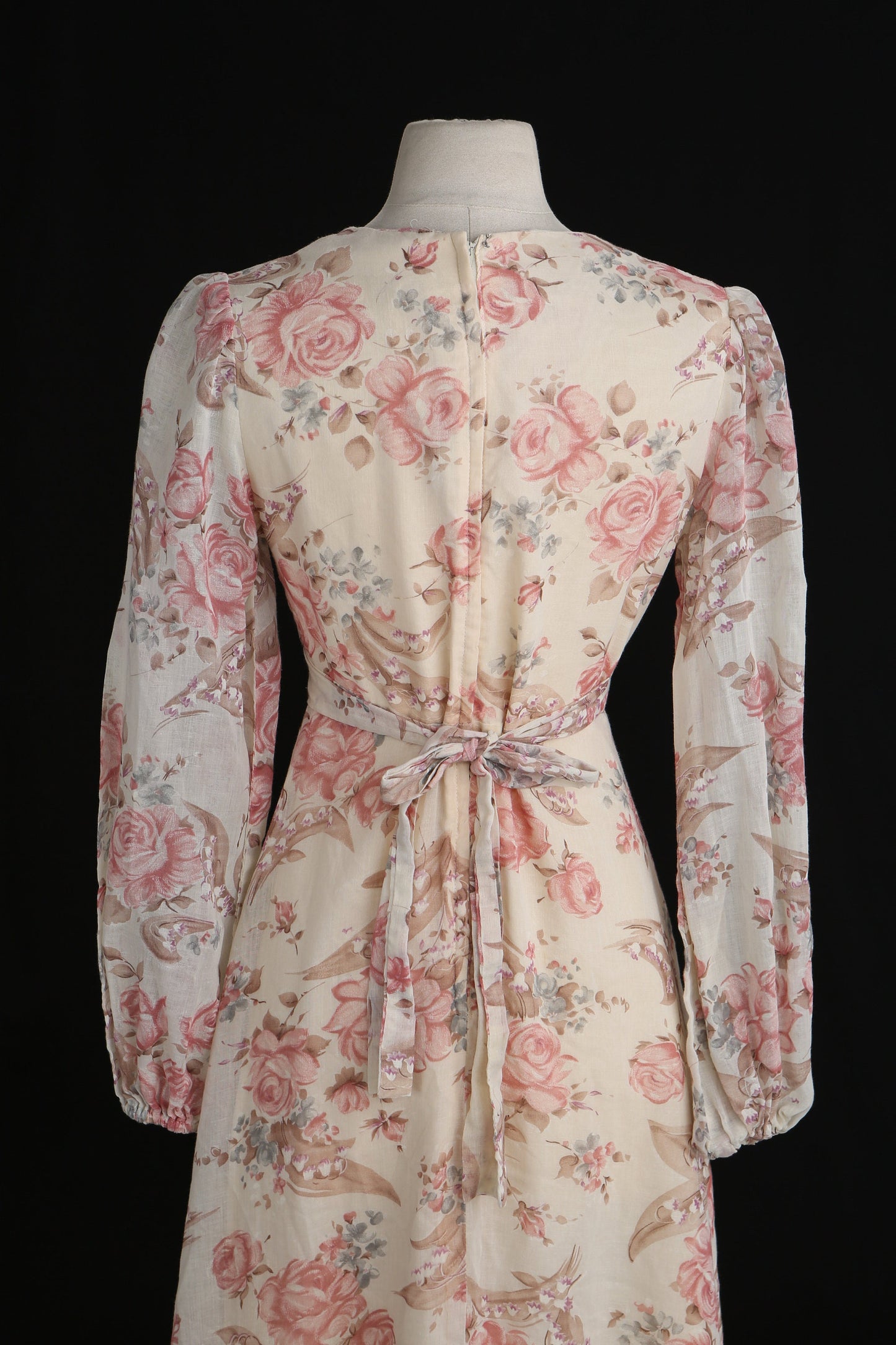 1970's Women's Floral Print Beige Long Prairie Summer Dress