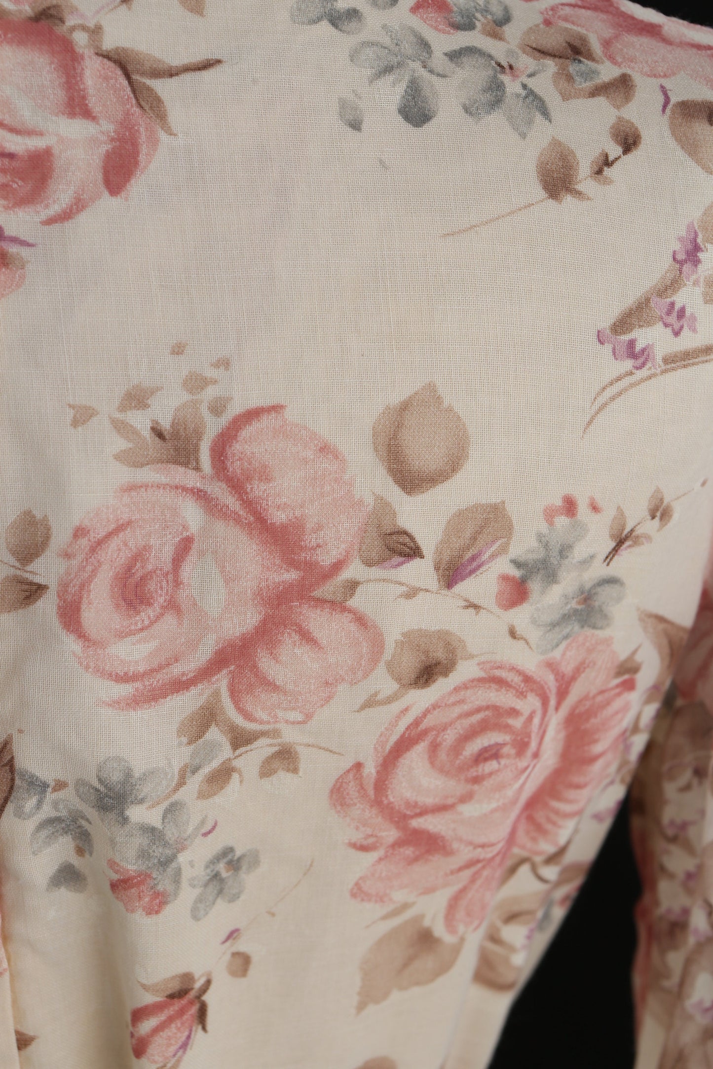 1970's Women's Floral Print Beige Long Prairie Summer Dress