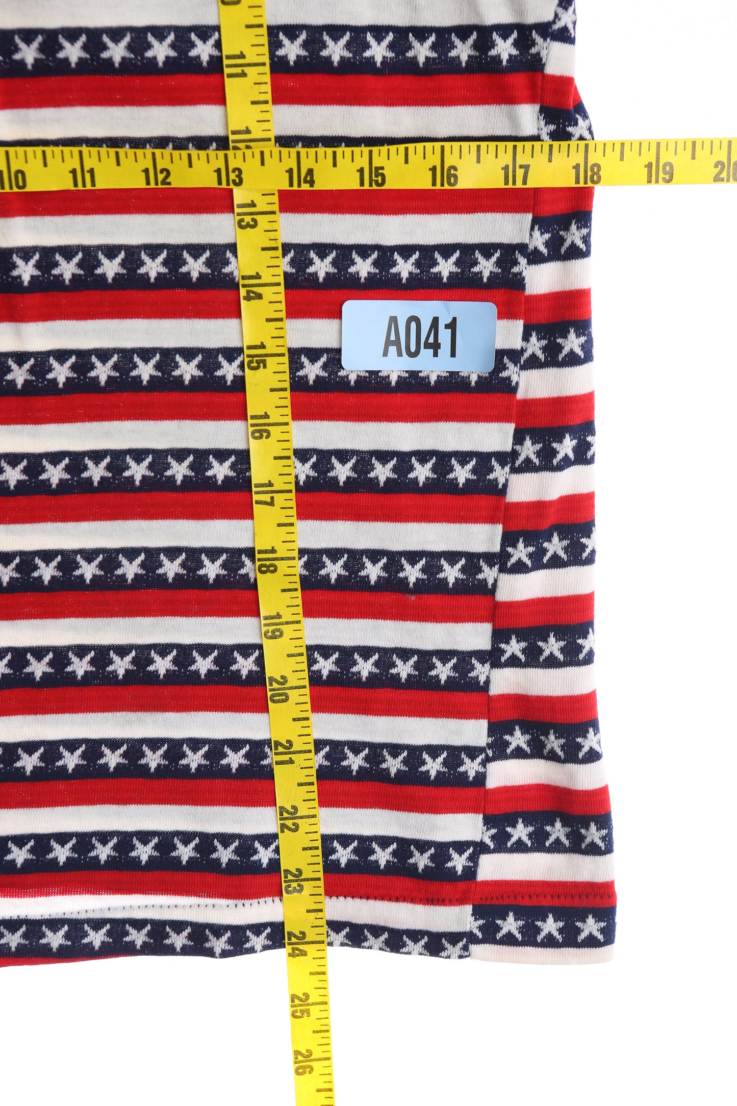 1970s Polyester Top with Red and Blue Stripes Print - White Stars - Half Chest Zipper Closure