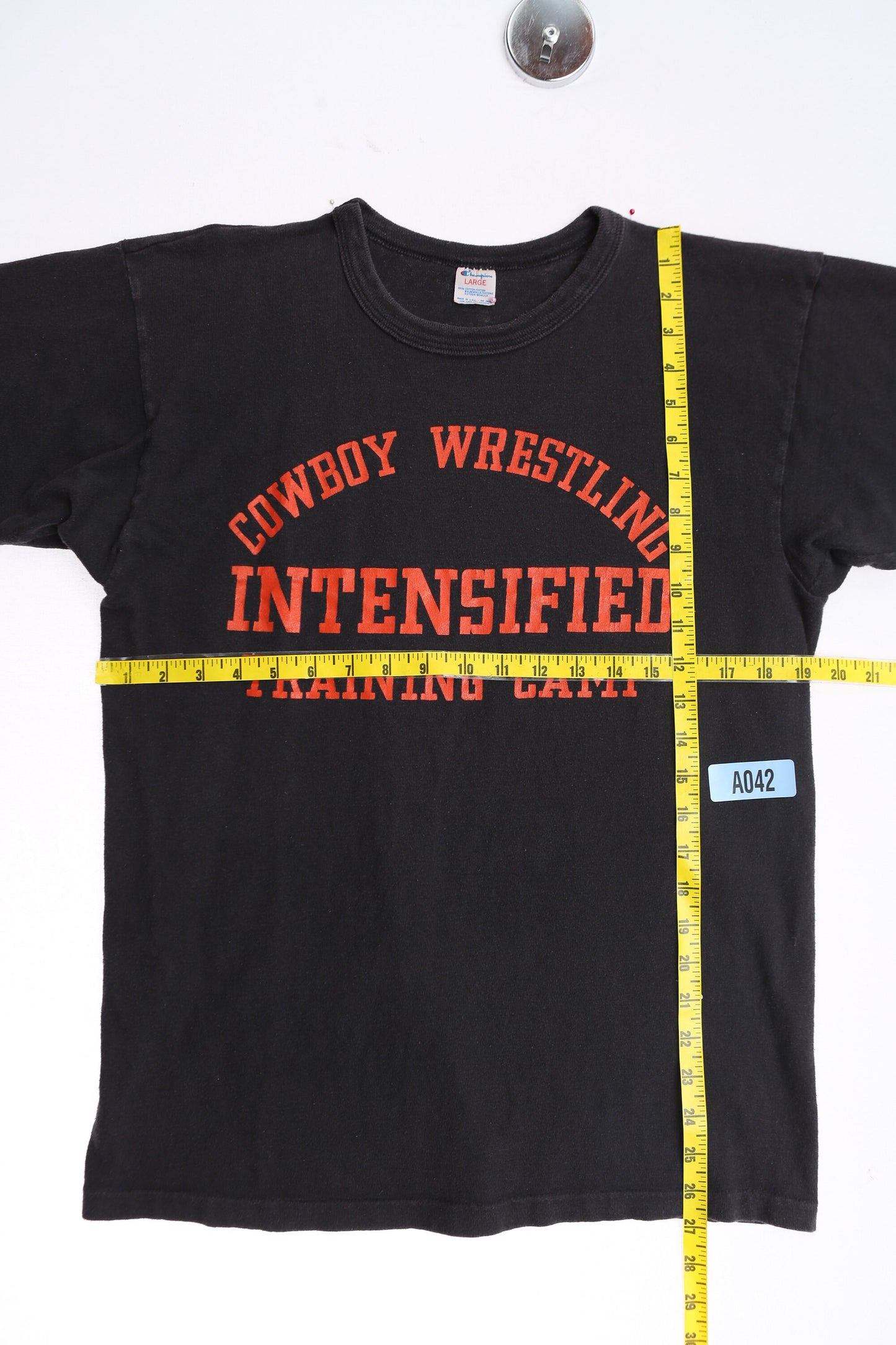 Vintage Champion T-shirt - Cowboy Wrestling Intensified Training Camp Print - Only the Strong Survive
