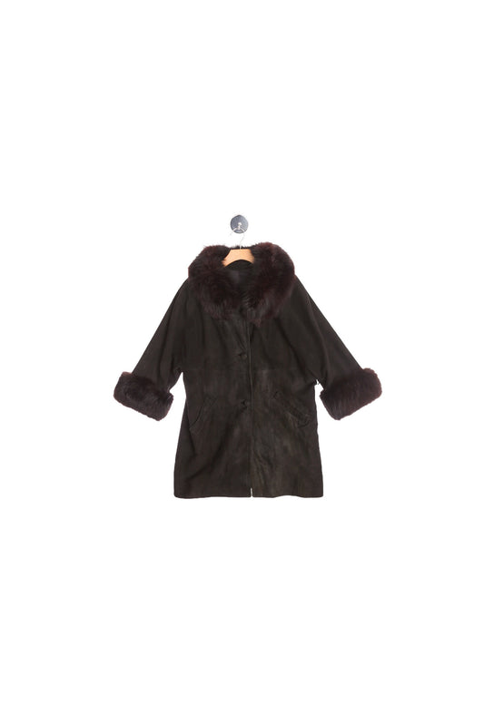 Women Suede Black Winter Coat with Fur Collar