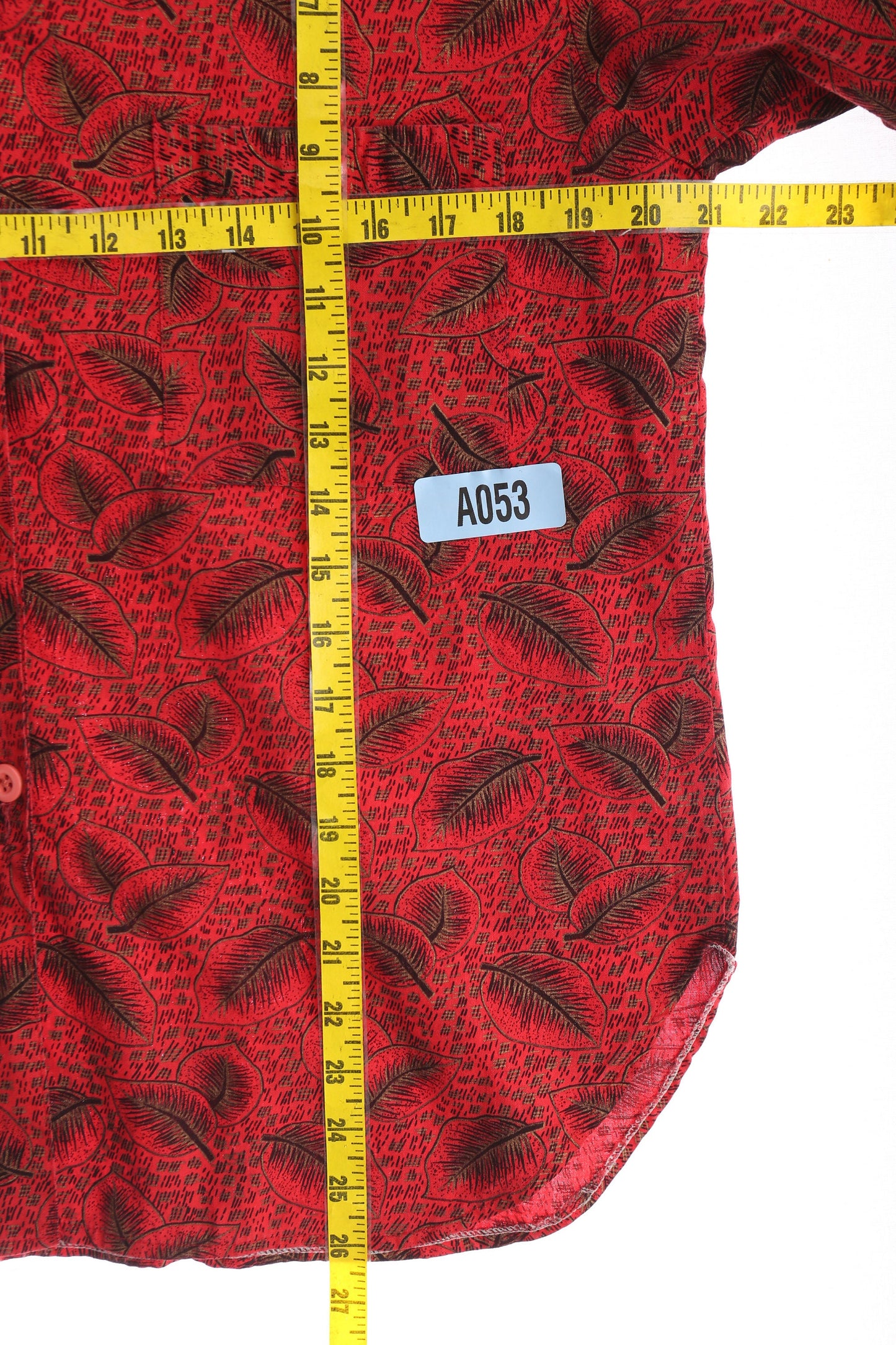 Vintage Women Red Cotton Top with Feather Print Details / Era 80s - 90s