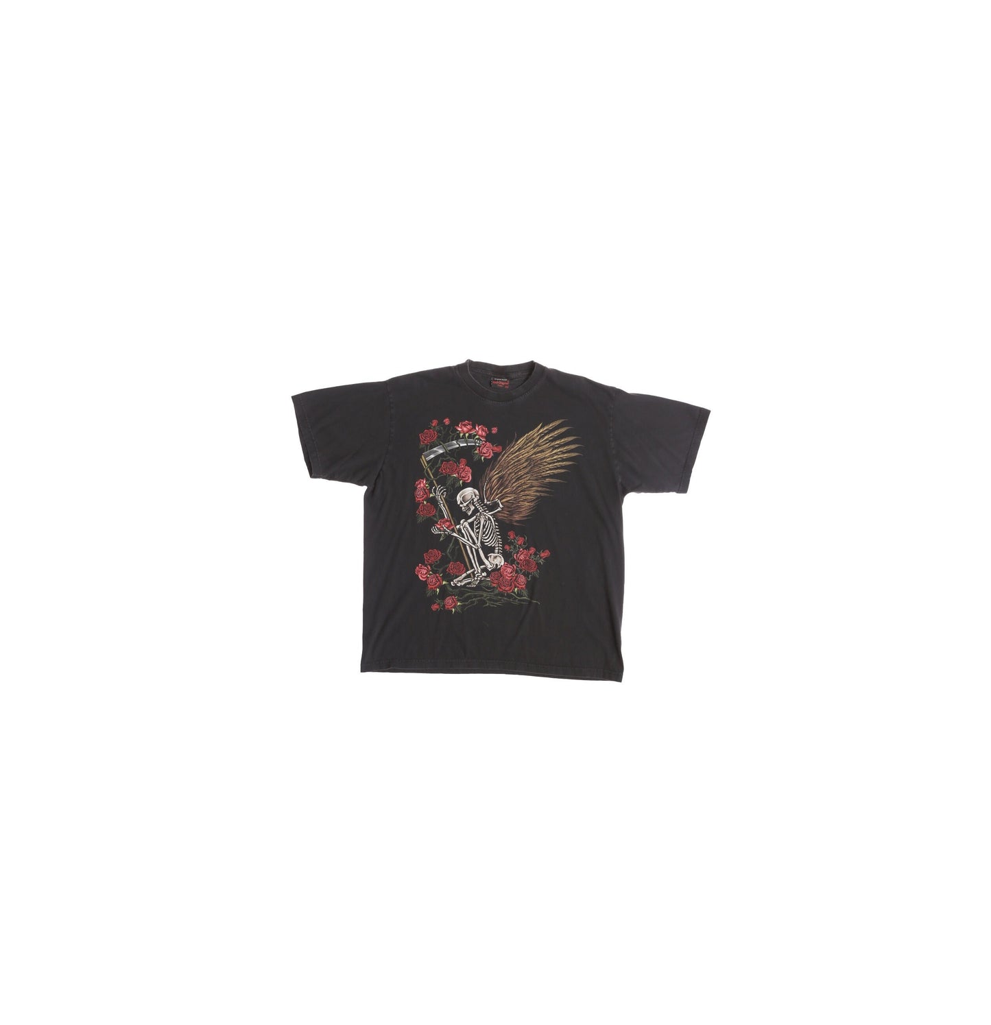 Y2K Skeleton with Roses Black Graphic T-shirt