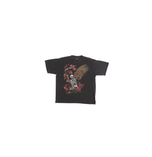 Y2K Skeleton with Roses Black Graphic T-shirt