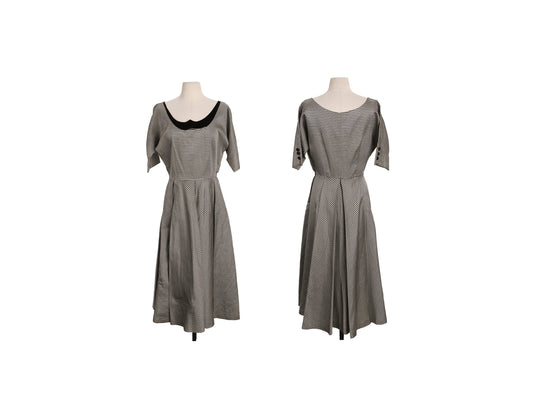 1950s Women Casual Dress - Gray with striped Fabric Pattern