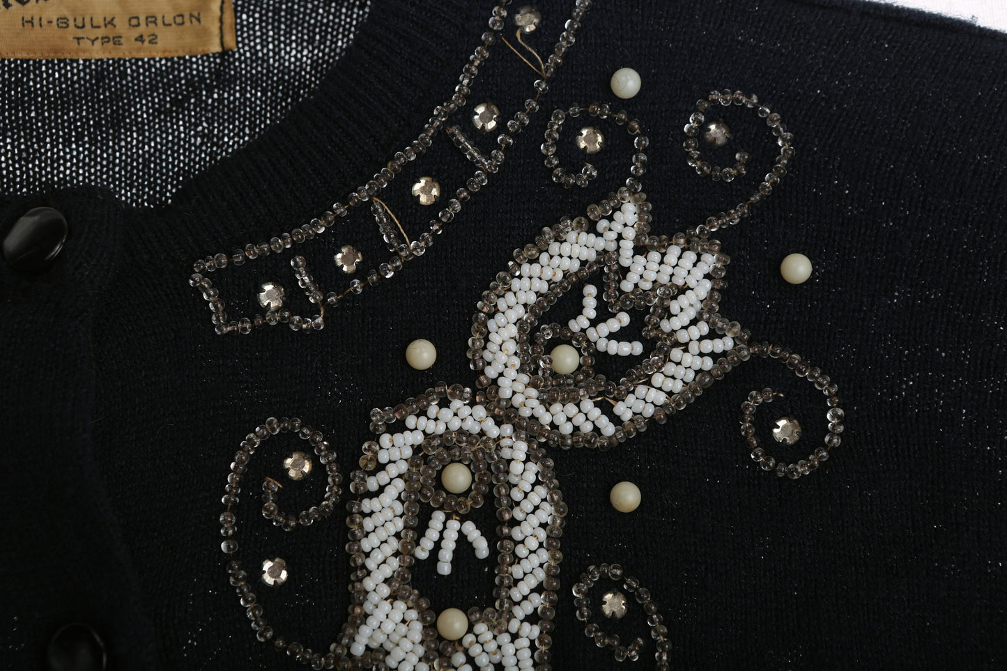 Vintage Women's Black Cardigan Sweater with Beaded Designs by Chesterfield