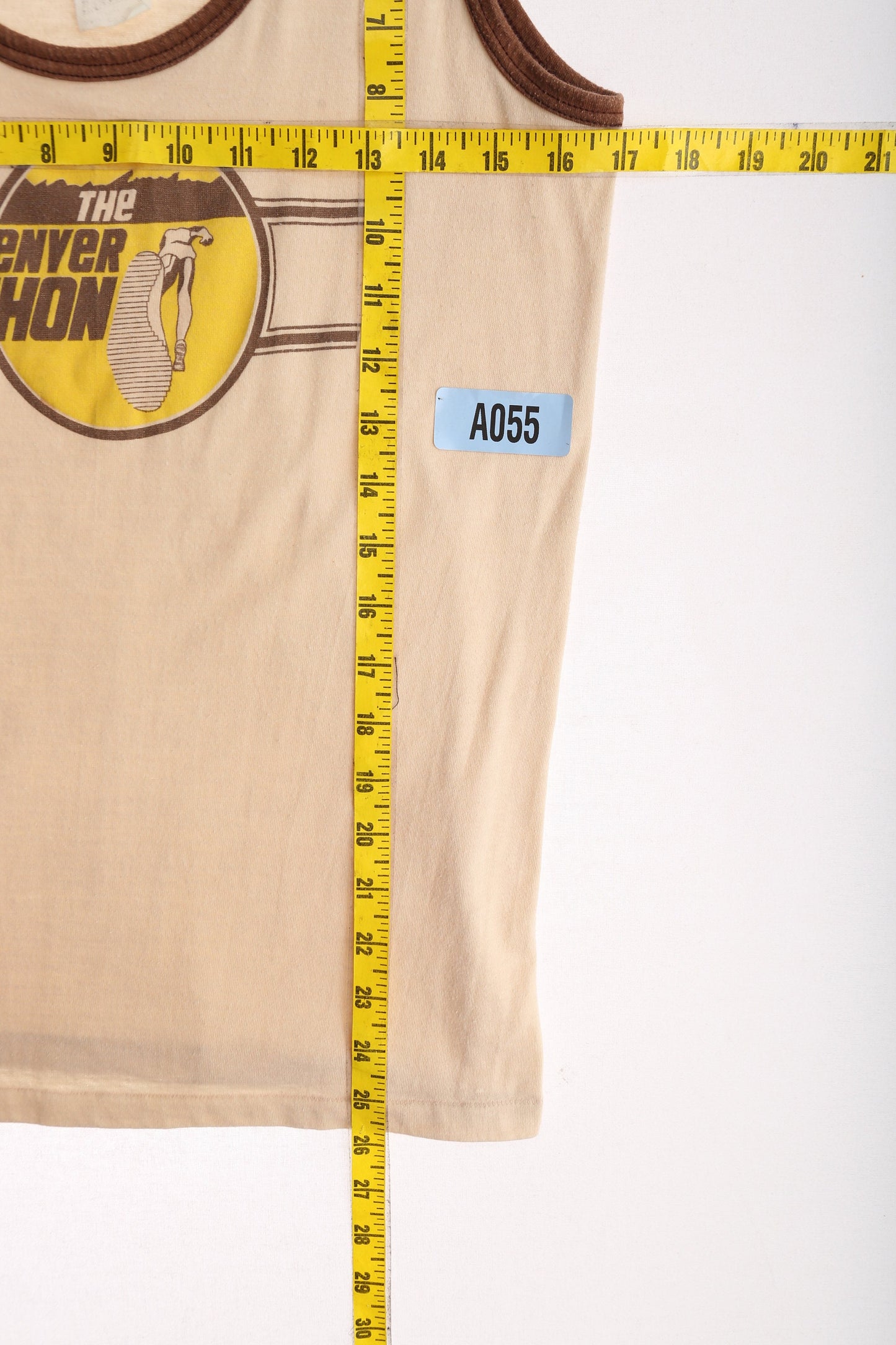 Vintage Beige Tank Top with The Denver Marathon Print / Era: 70s -80s