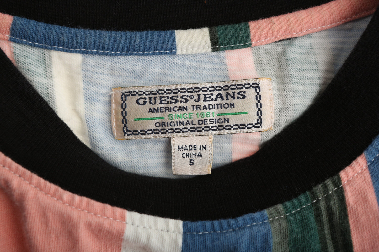 Vintage Guess Jeans Striped Graphic T-shirt / Era: 90s - Y2K