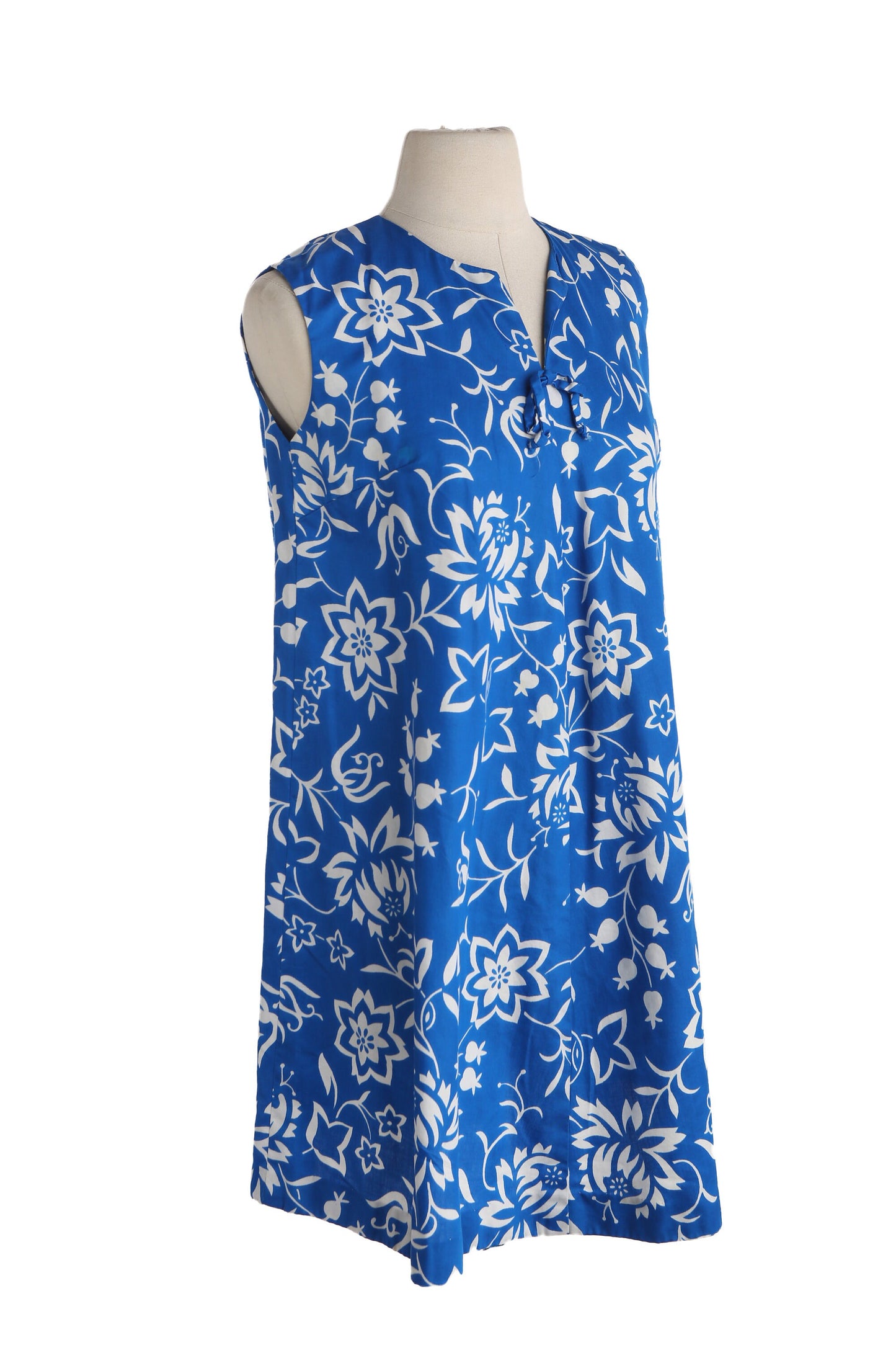 Vintage Blue Floral Print Sleeveless Hawaiian Dress / Made in Hawaii by Hawaiian Paradise