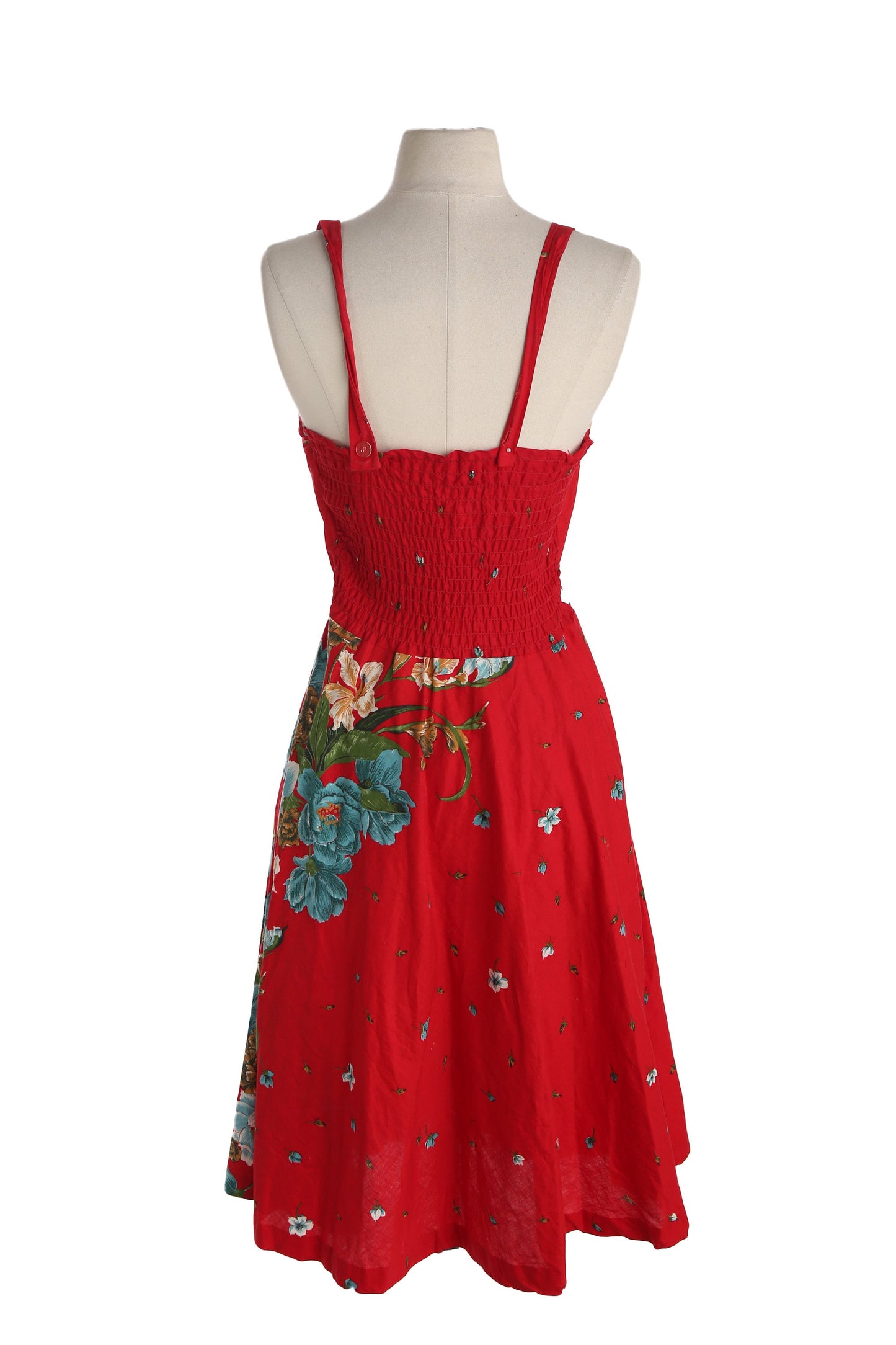 1970s Women red Floral Print Summer Dress