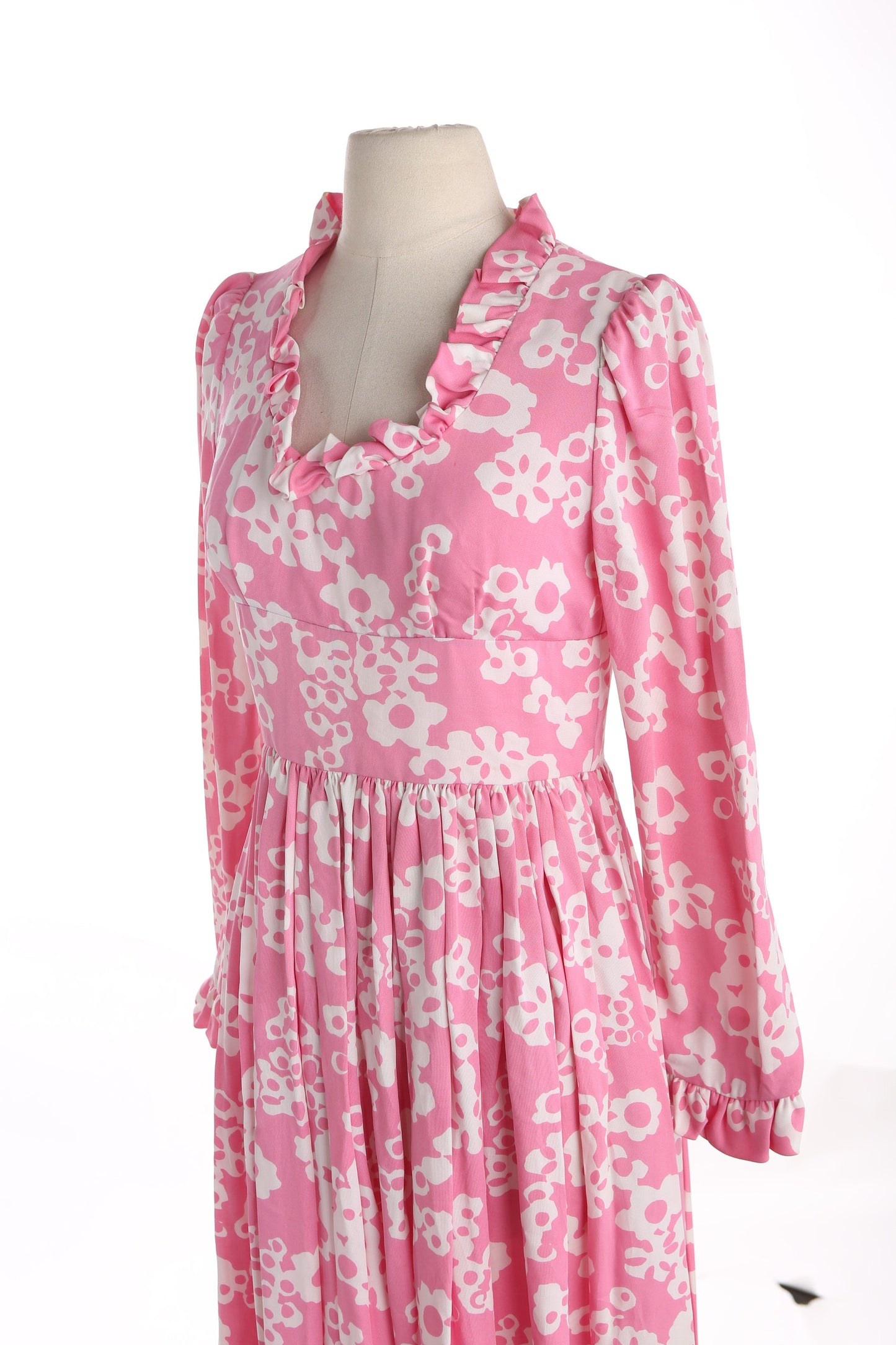 1970s Pink Floral Print Long Summer Dress