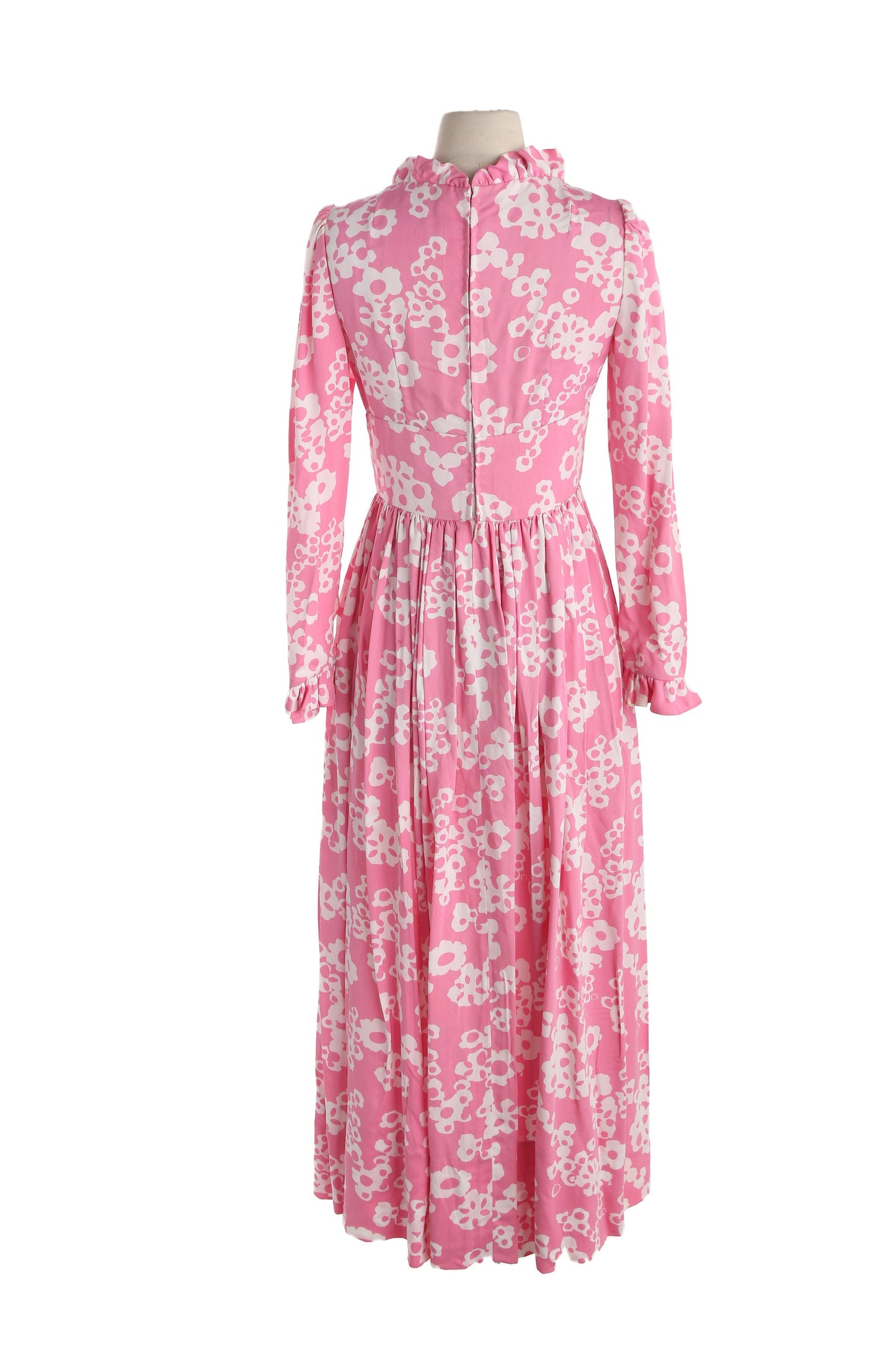 1970s Pink Floral Print Long Summer Dress