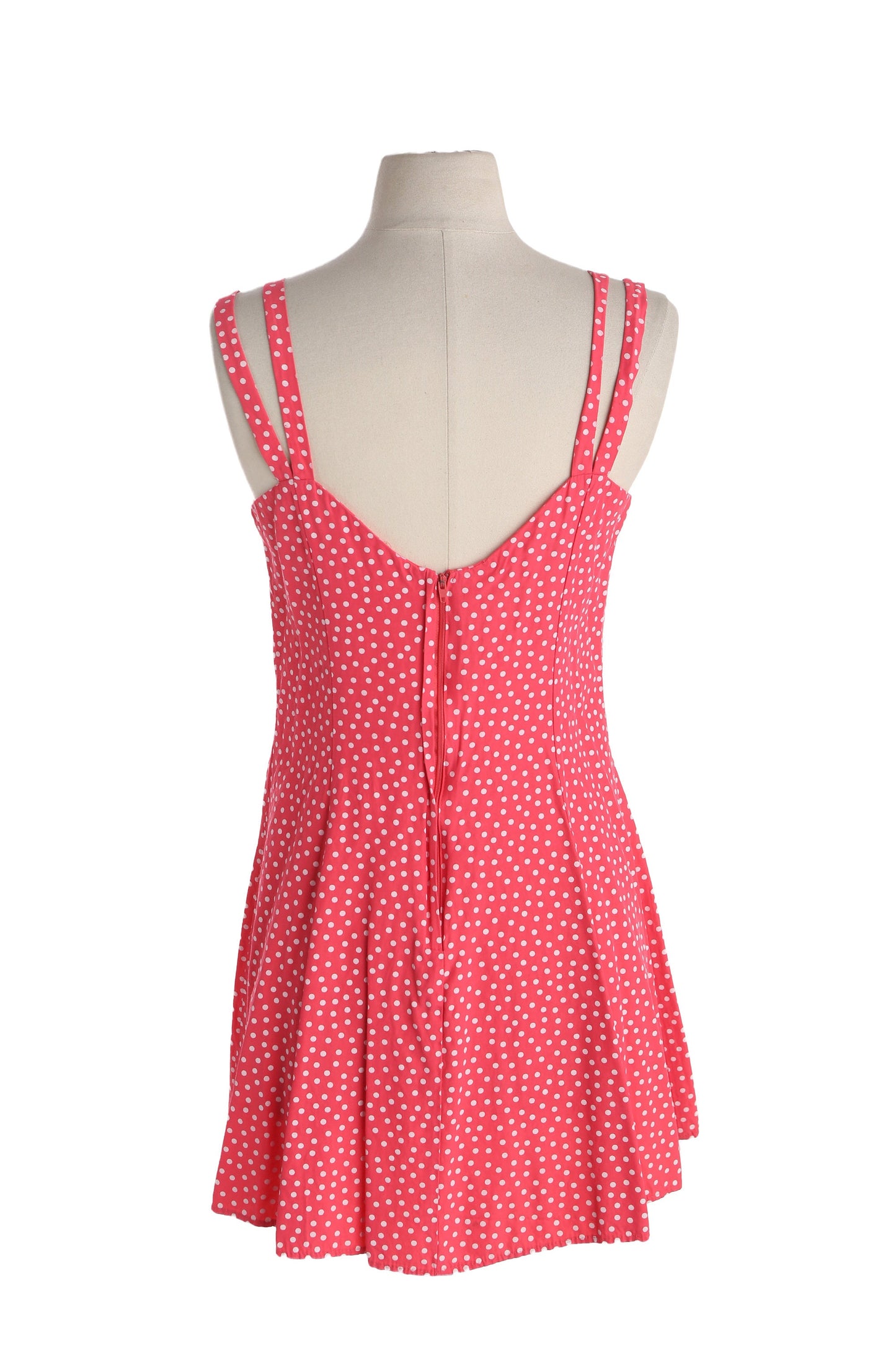 Vintage 90s Pink Summer Strap Polka Dot Dress by Byer Too / Made in USA / Vintage Size 7