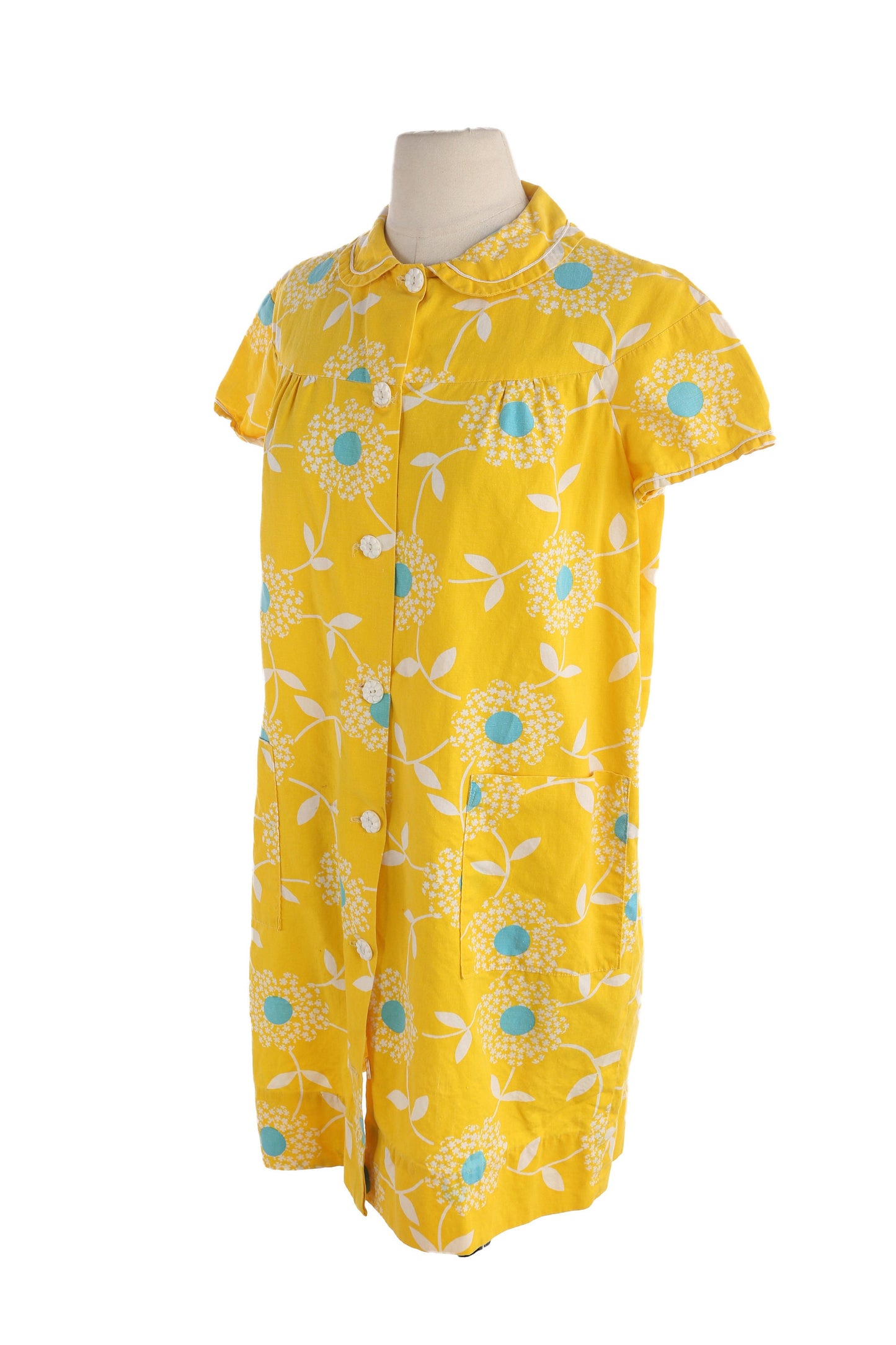 Vintage Women Yellow Floral Print Bluson Dress