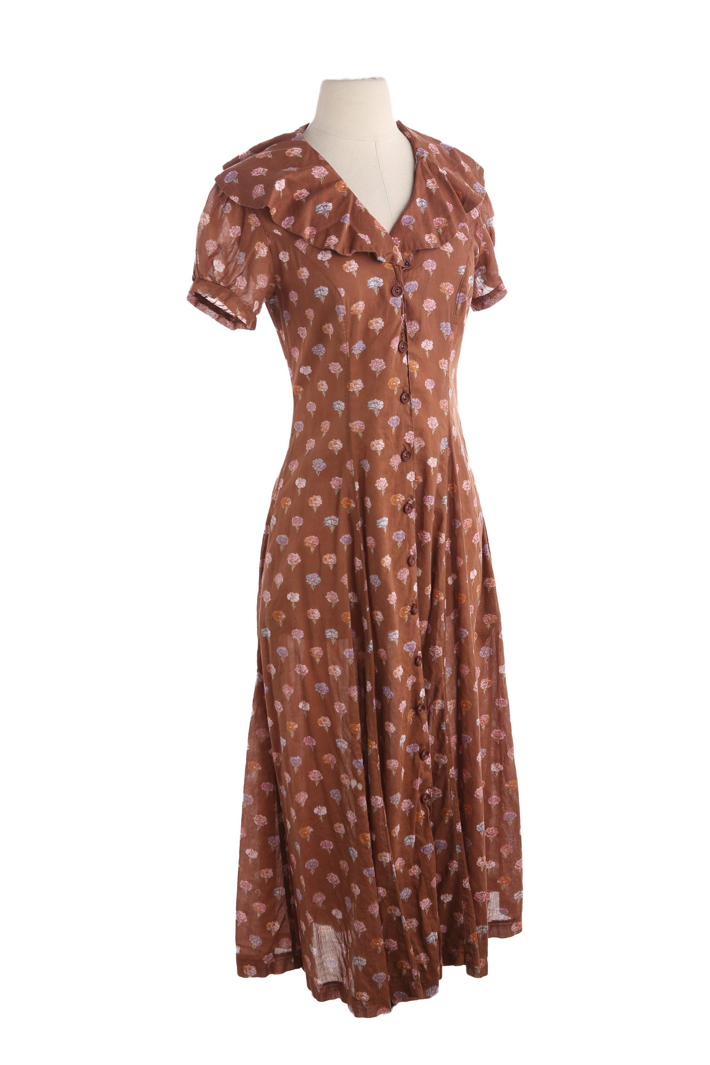 Vintage Brown Floral Print Long Summer Maxi Dress