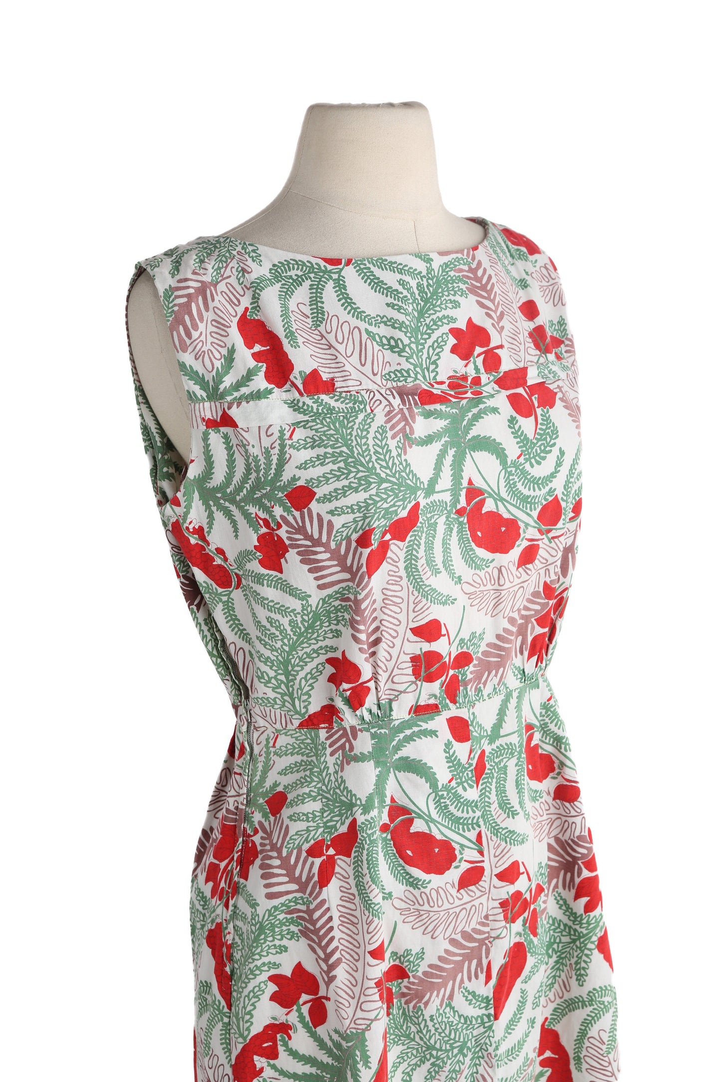 1950s Floral Print White Casual Sleeveless Dress