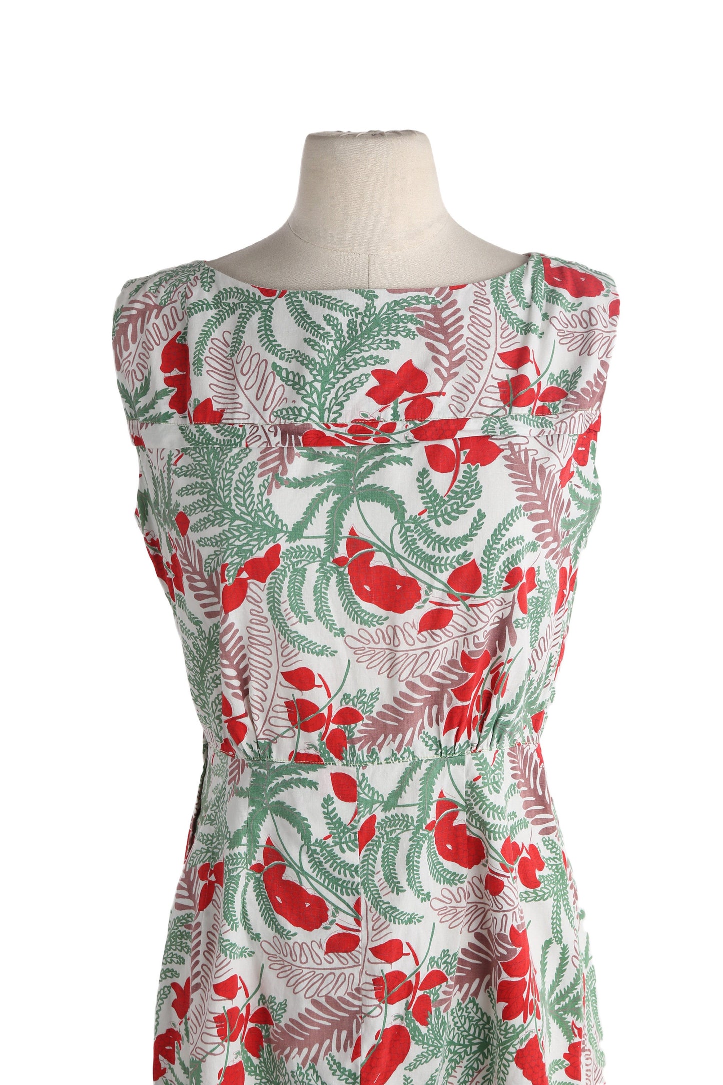 1950s Floral Print White Casual Sleeveless Dress