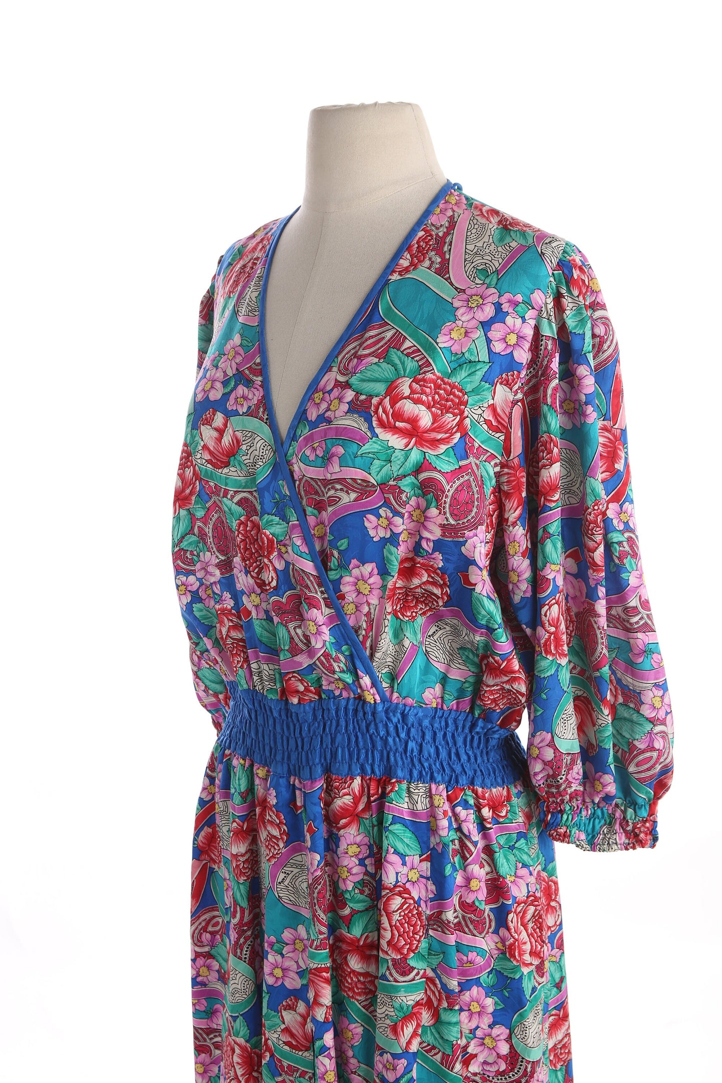Vintage Women Floral Print Silk Dress by Diane Fus / Era 80s - 90s