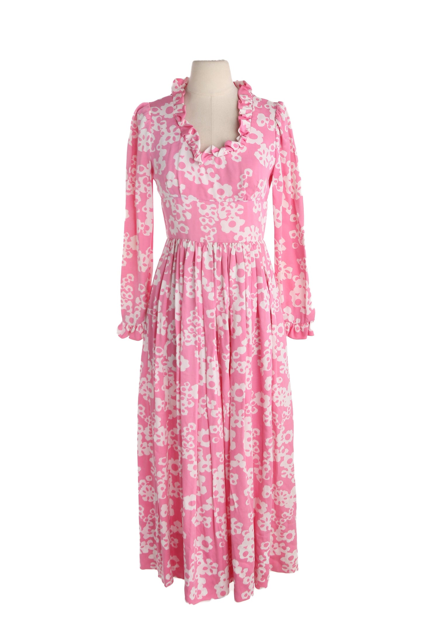 1970s Pink Floral Print Long Summer Dress