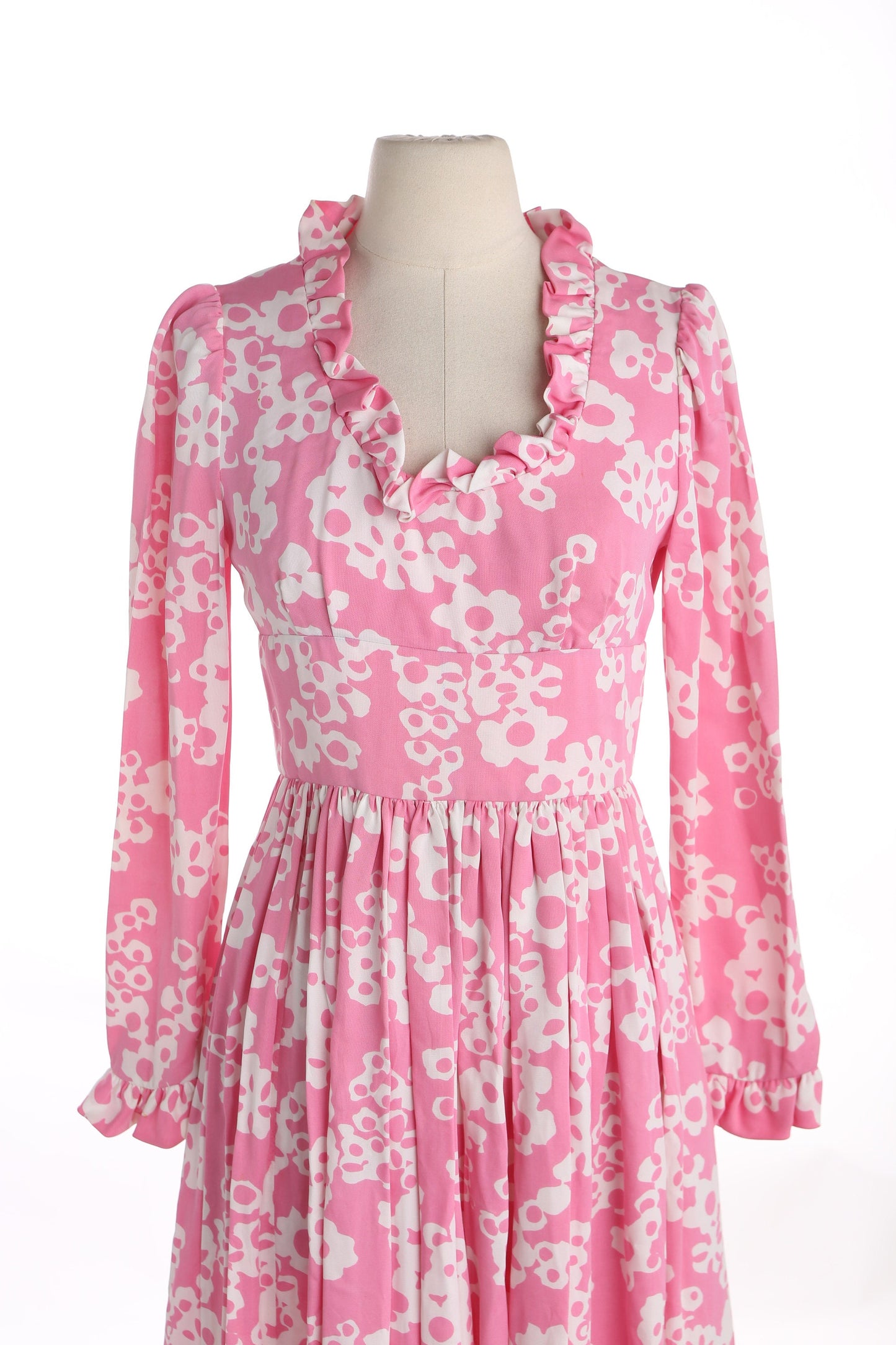1970s Pink Floral Print Long Summer Dress