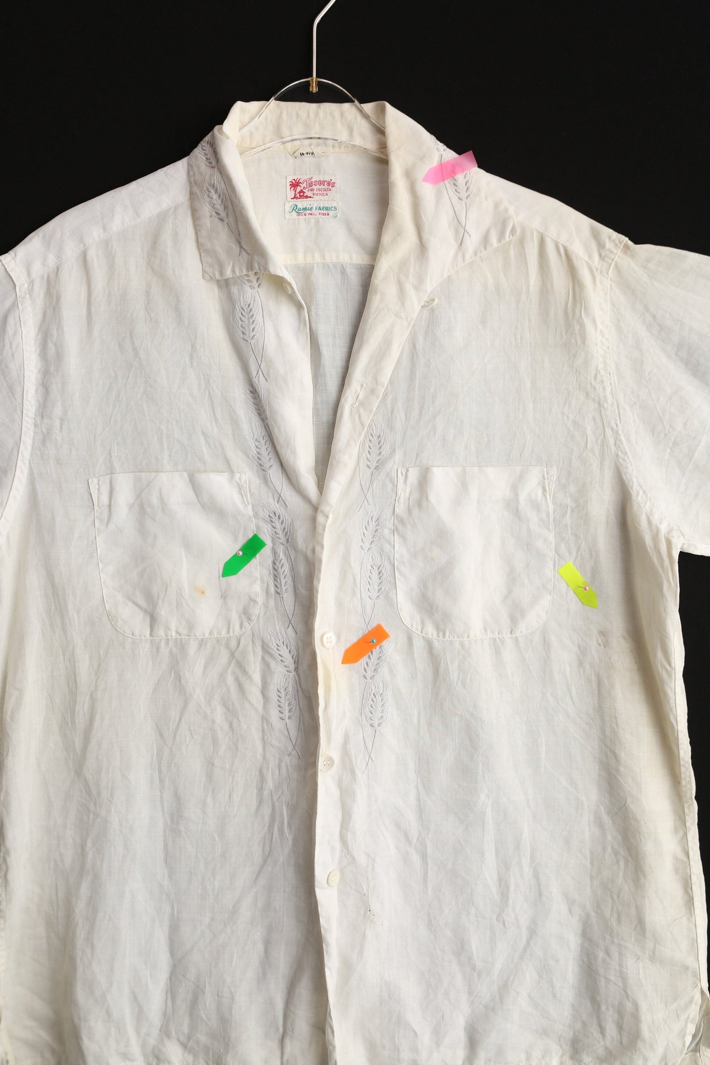 Vintage White Casual Shirt - Short Sleeves - by Tesoro's Escolta Manila Ramie Fabrics