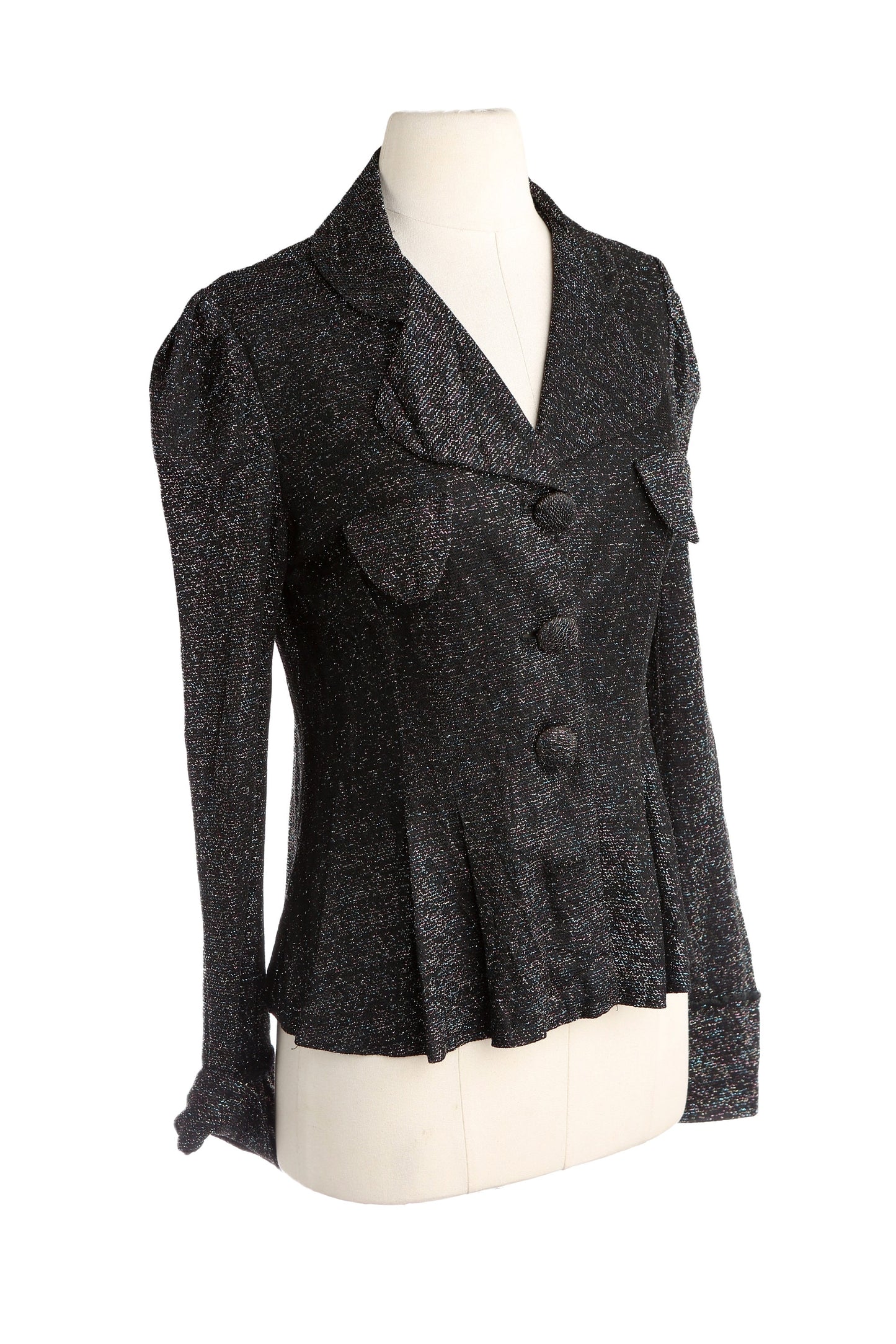 Vintage Men Black Metallic Polyester Blouse