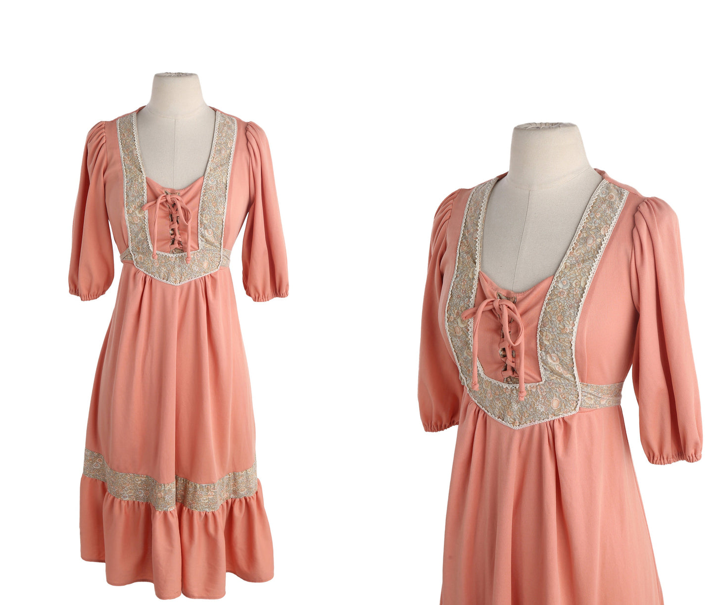 Vintage Women Prairie Dress / Era 1970s / Polyester