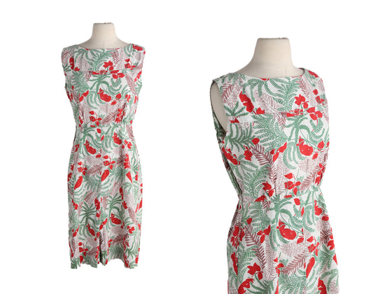 1950s Floral Print White Casual Sleeveless Dress