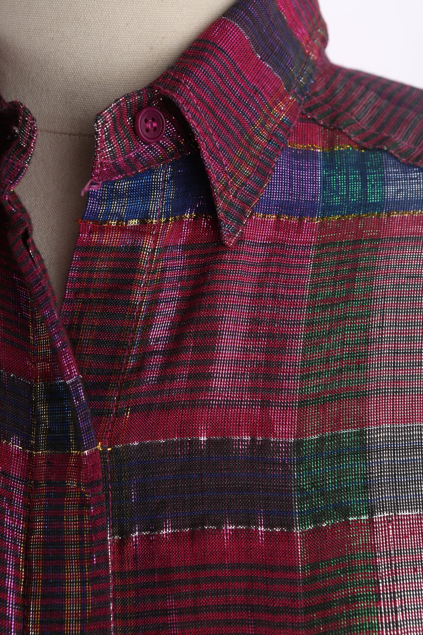 Vintage Women Pink Plaid Button Up Shirtdress / Made in India