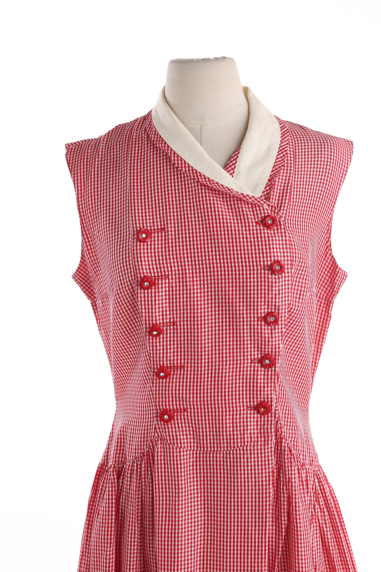 1950s Women Red Plaid Casual Dress