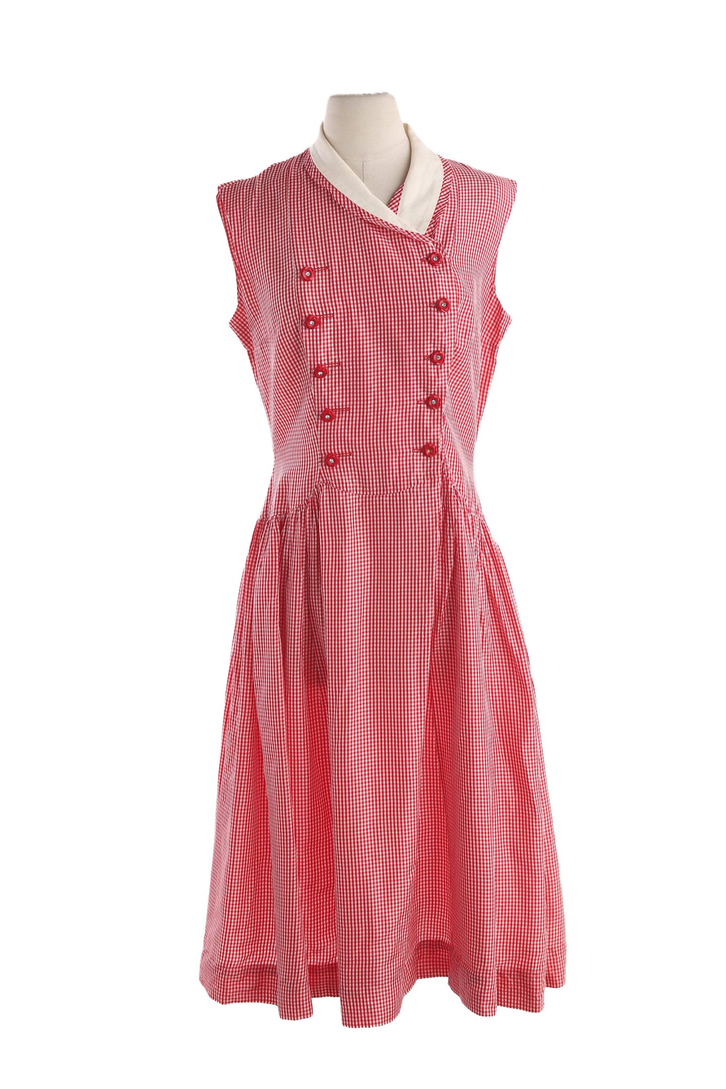 1950s Women Red Plaid Casual Dress