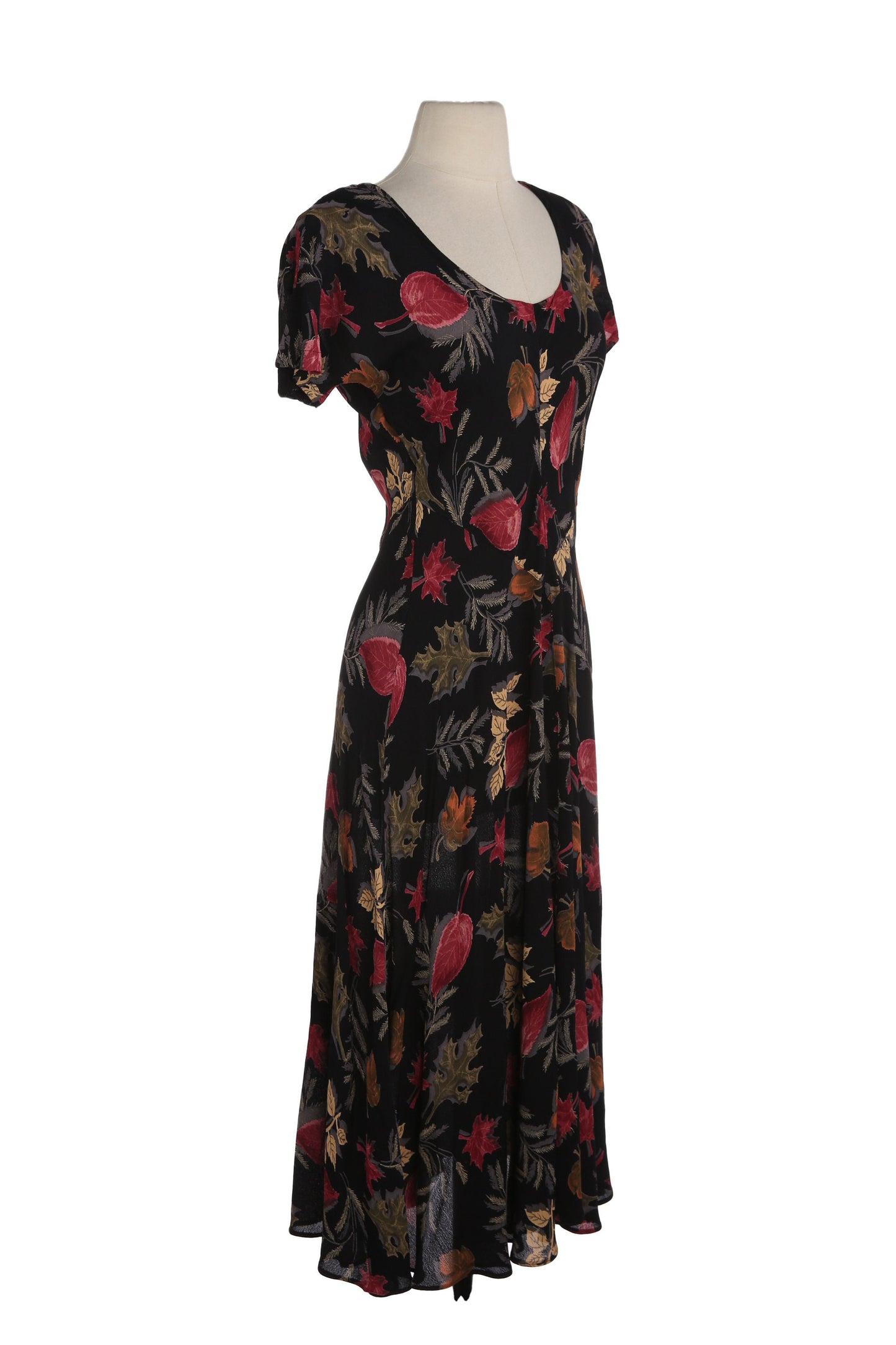 90s Women Black Floral Print Long Summer Dress