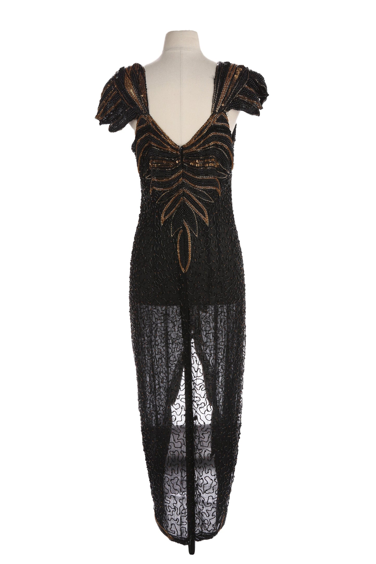 Vintage Sequin Dress with Black and Gold Beads / Estimated Era 80s - 90s