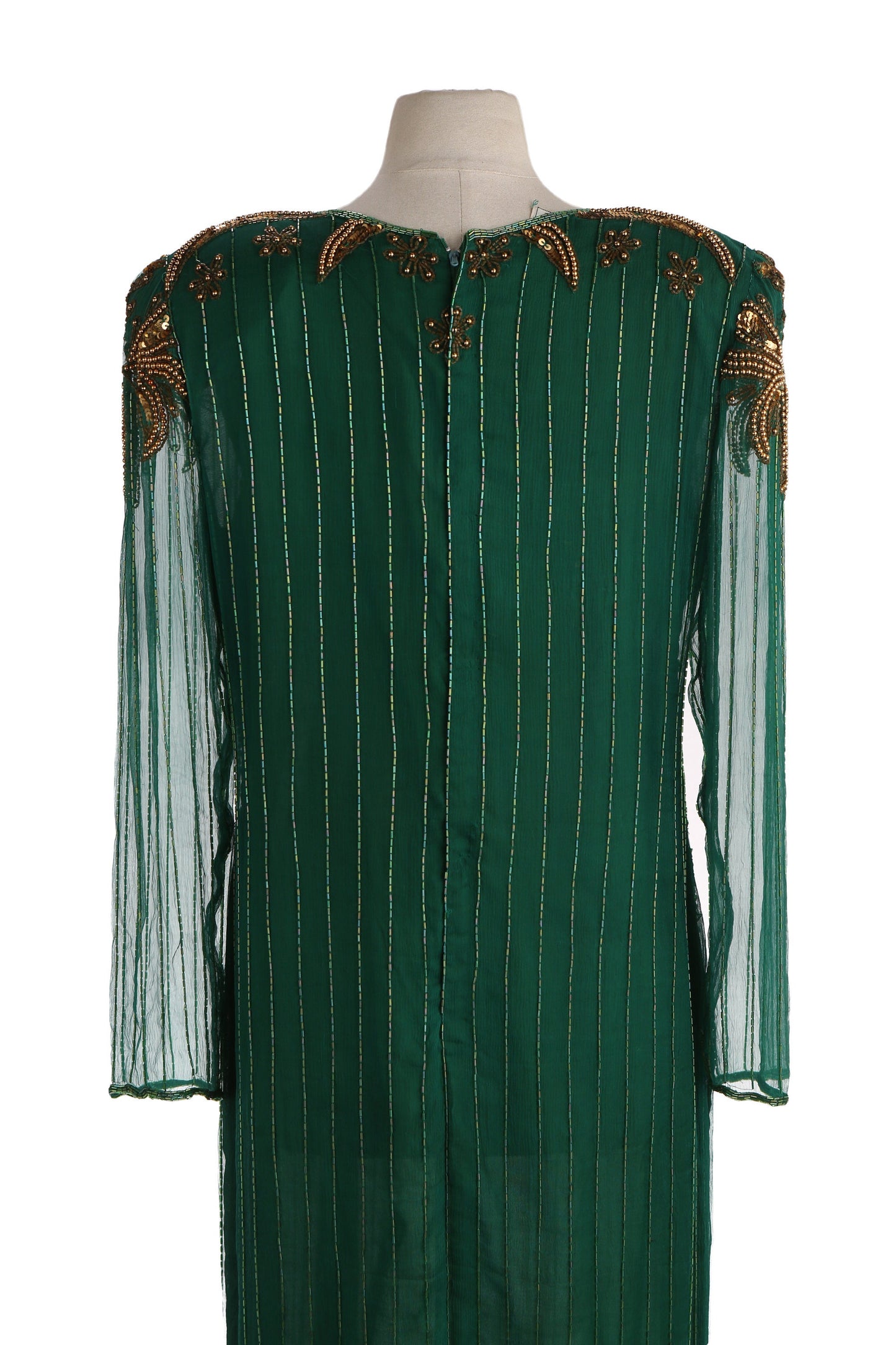 Vintage Women's Green Sequin Dress with Golden Beads
