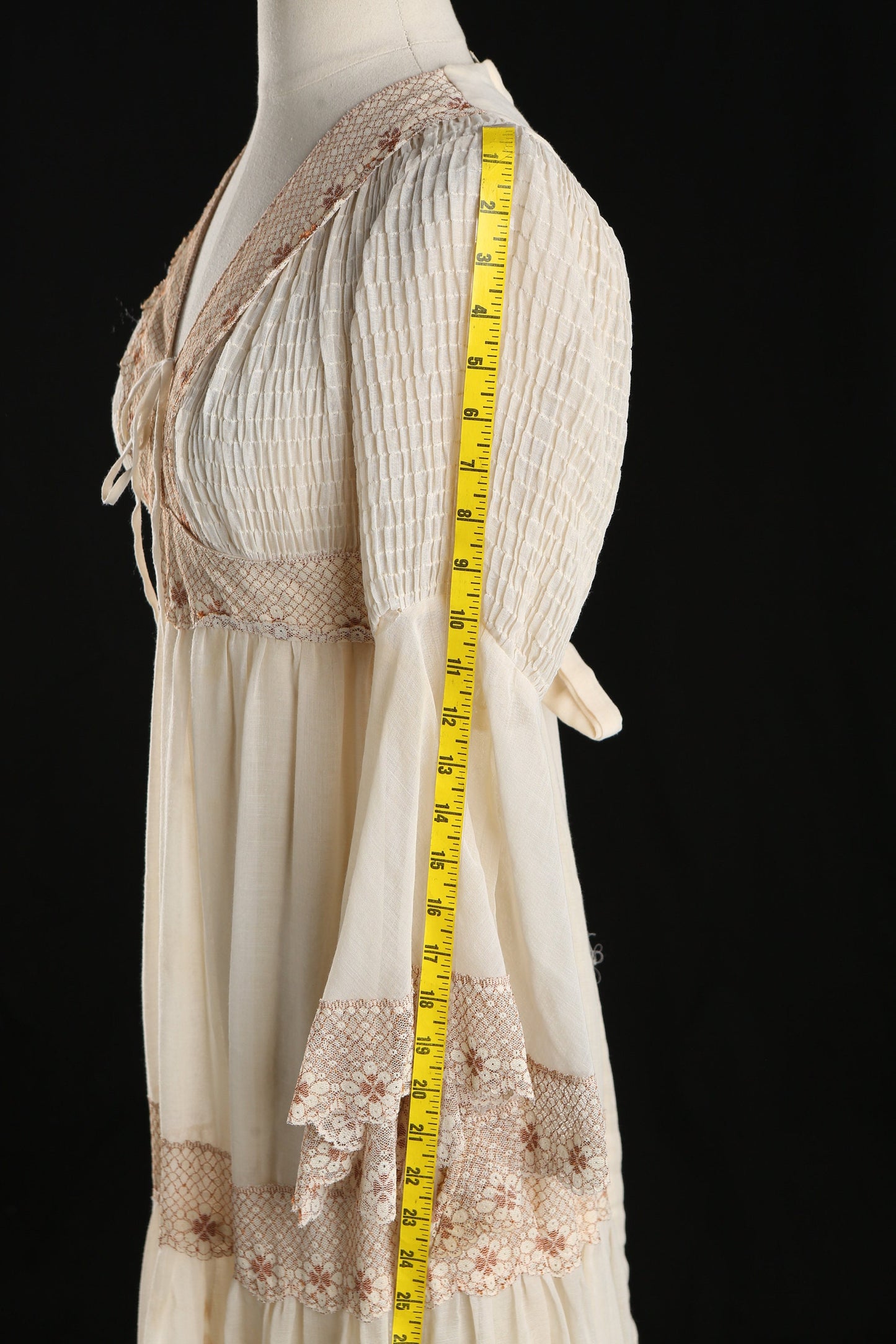 Vintage Women's Beige Long Summer Prairie Dress / Era: 70s - 80s