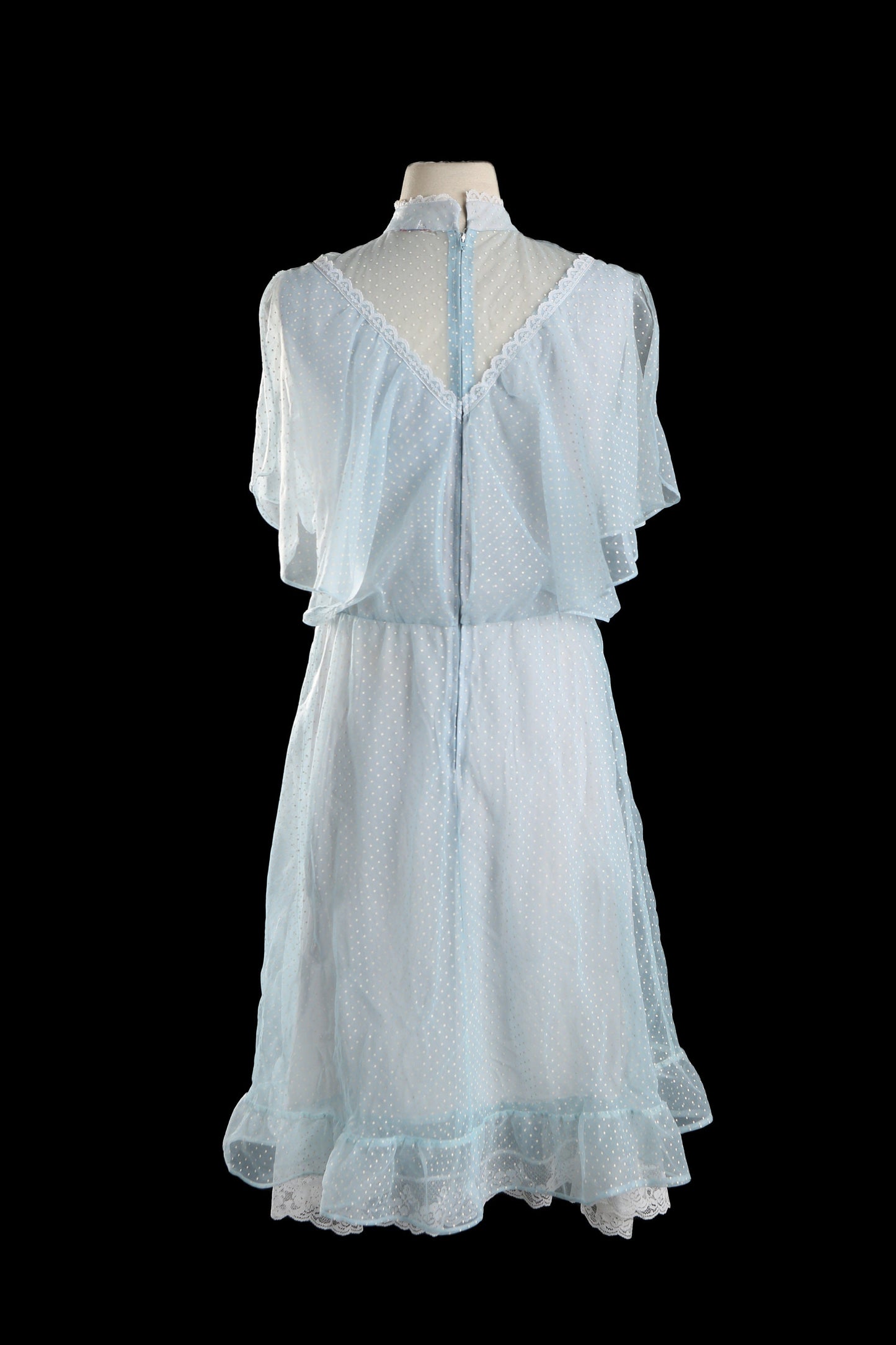 Vintage Women's White Polka Dot Casual Short Sleeve Sheer Dress