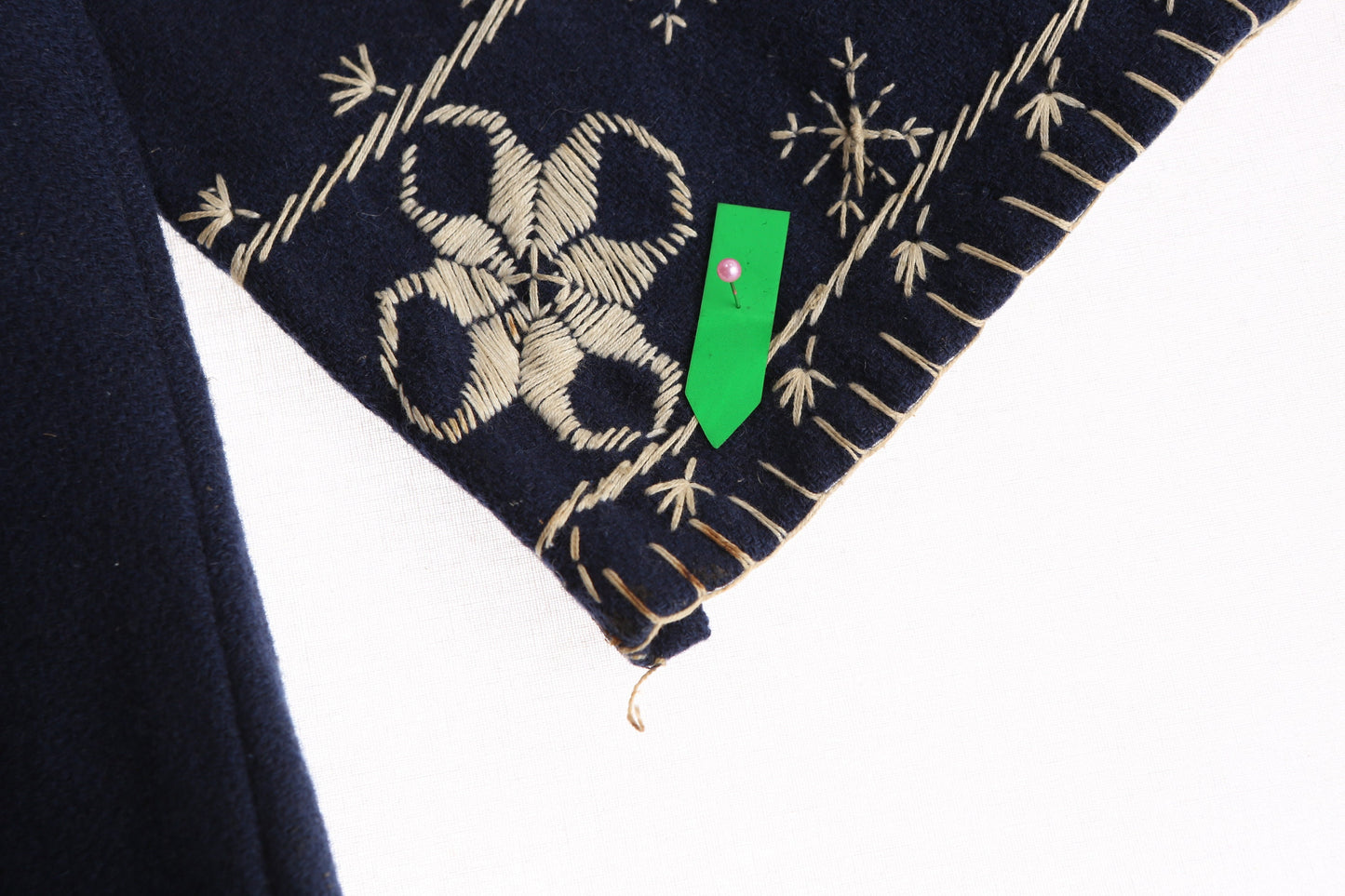 Vintage Embroidered Blue Hooded Open Robe