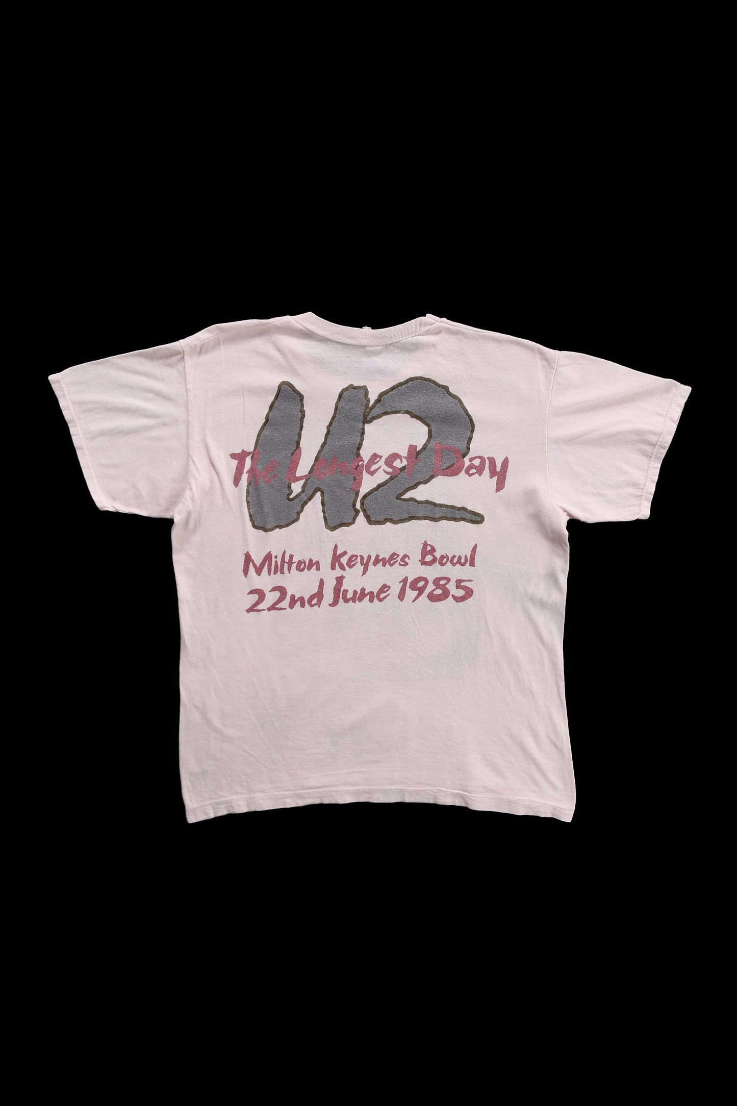 Vintage U2 The Longest Day Milton Keynes Bowl 22nd June 1985 White Graphic T-shirt