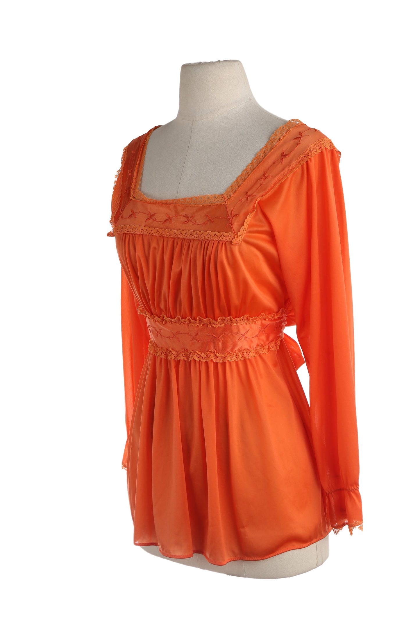 70s Women Orange Long Sleeve Polyester Blouse
